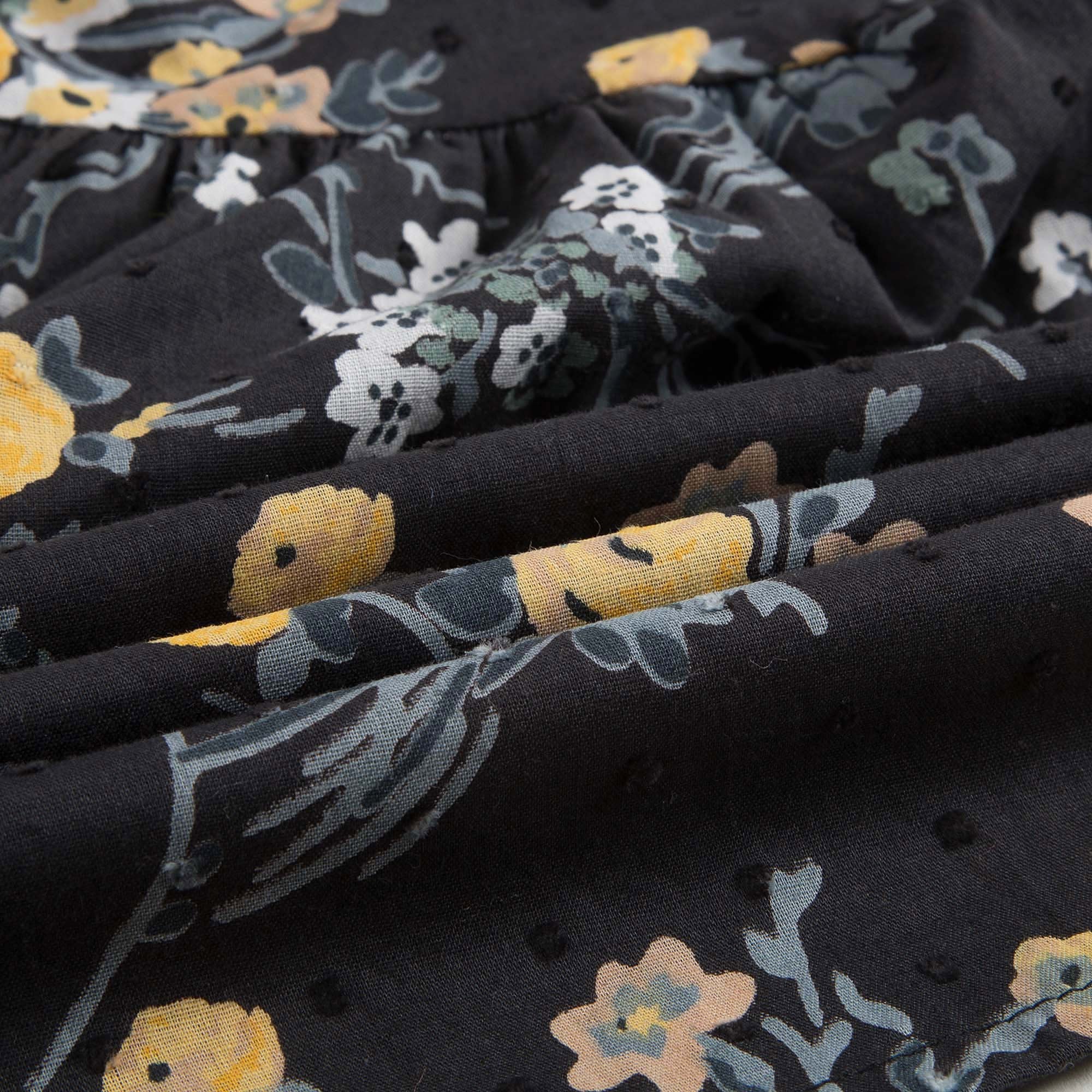 Girls Black Cotton Blouse With Gold Flower Print Trims - CÉMAROSE | Children's Fashion Store - 3