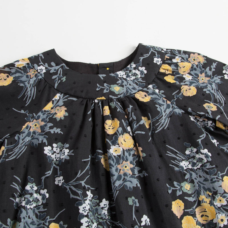 Baby Girls Black Cotton Dress With Gold Flower Print Trims - CÉMAROSE | Children's Fashion Store - 3