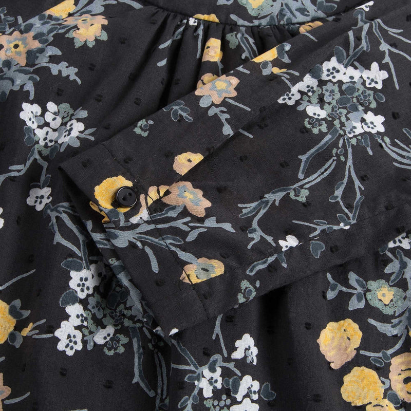 Baby Girls Black Cotton Dress With Gold Flower Print Trims - CÉMAROSE | Children's Fashion Store - 4