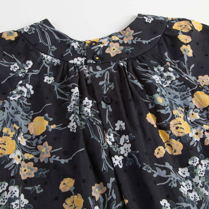 Baby Girls Black Cotton Dress With Gold Flower Print Trims - CÉMAROSE | Children's Fashion Store - 5