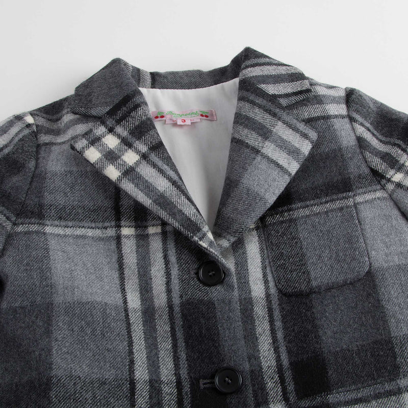 Girls Dark Grey Check Wool Coat - CÉMAROSE | Children's Fashion Store - 3