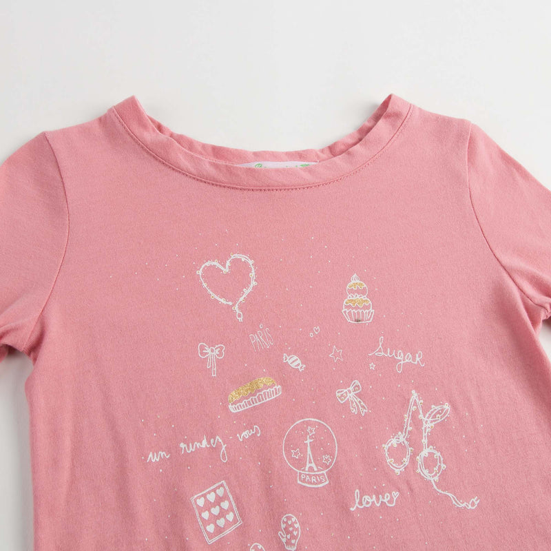 Girls Dusky Pink Cotton Fancy Printed Trims T-Shirt - CÉMAROSE | Children's Fashion Store - 4
