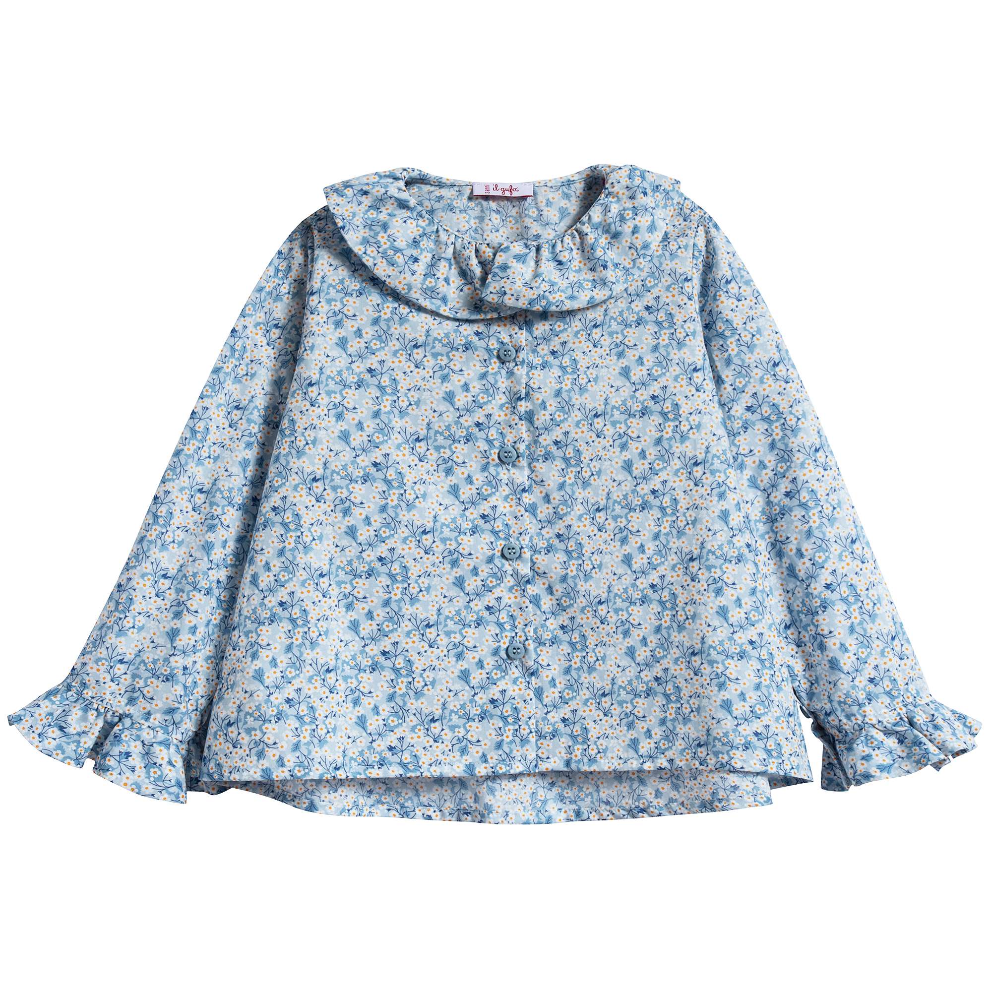 Girls Blue Small Floral Cotton Shirt