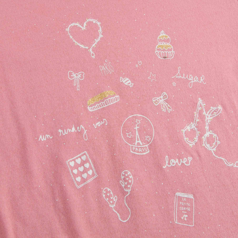 Girls Dusky Pink Cotton Fancy Printed Trims T-Shirt - CÉMAROSE | Children's Fashion Store - 3