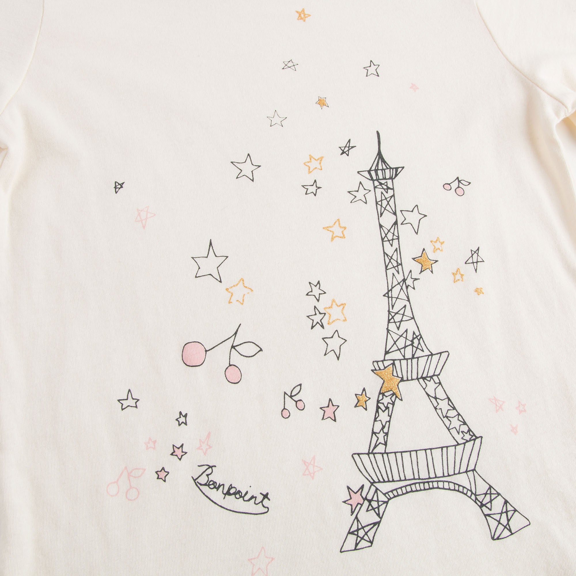 Girls Beige Cotton Eiffel Printed Trims T-Shirt - CÉMAROSE | Children's Fashion Store - 3