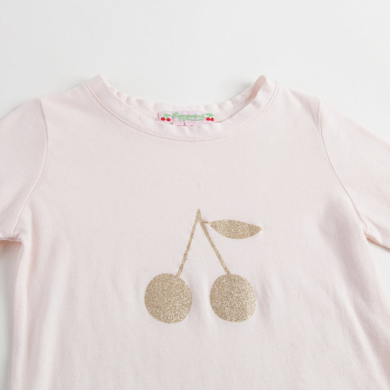 Girls Pale Pink Cotton Gold Cherry Trims T-Shirt - CÉMAROSE | Children's Fashion Store - 4