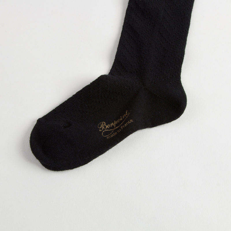 Girls Black Cotton Ribbed Tights - CÉMAROSE | Children's Fashion Store - 6