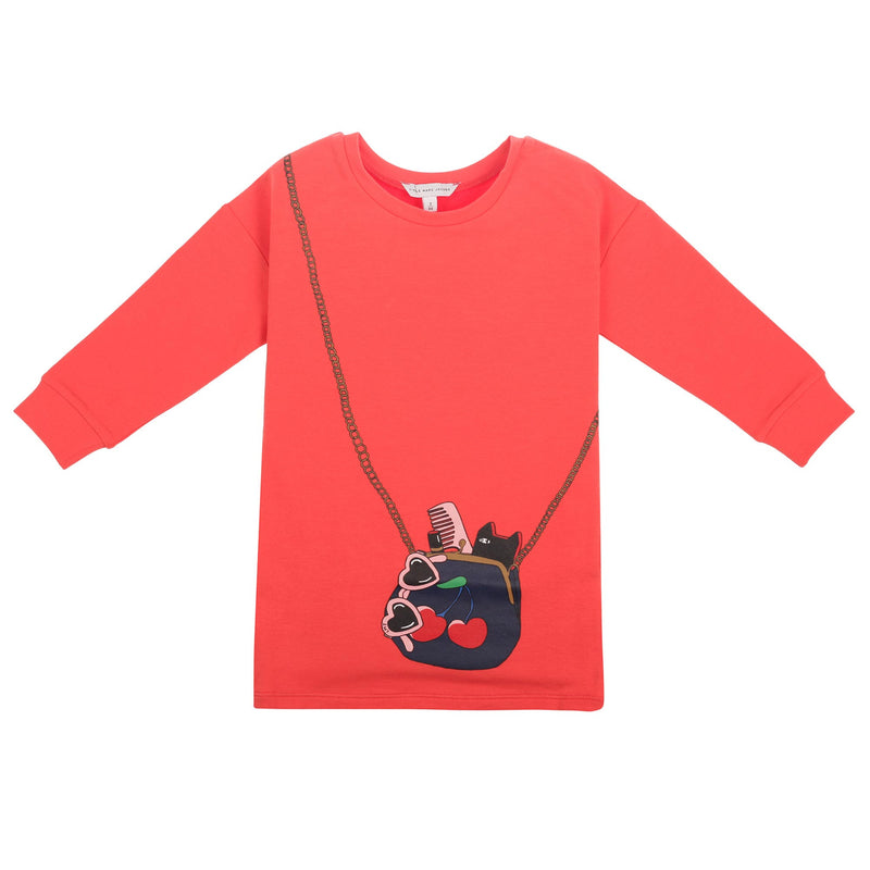 Girls Light Red Bag Printed Trims Dress - CÉMAROSE | Children's Fashion Store - 1