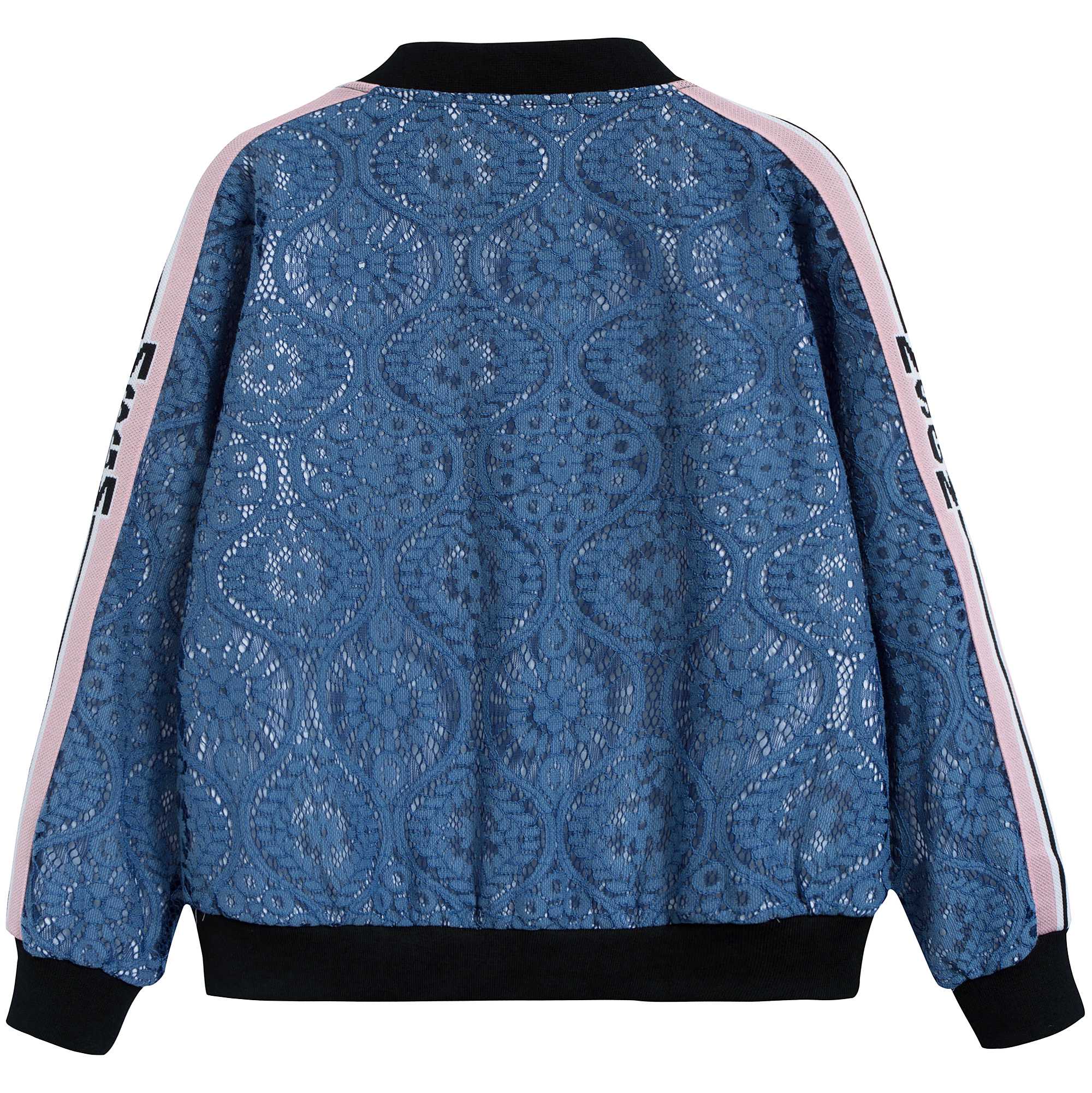 Girls Blue Cotone Bomber Lace Jacket