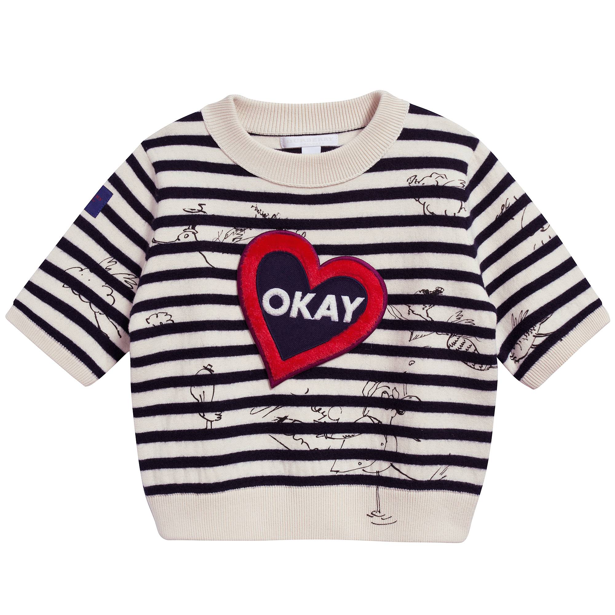 Girls Beige & Black Striped Cotton & Wool Sweater