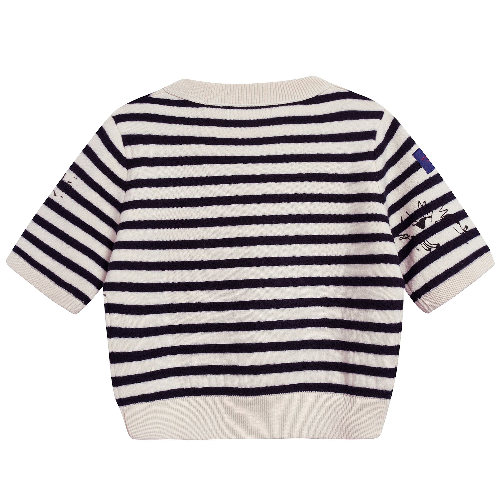 Girls Beige & Black Striped Cotton & Wool Sweater