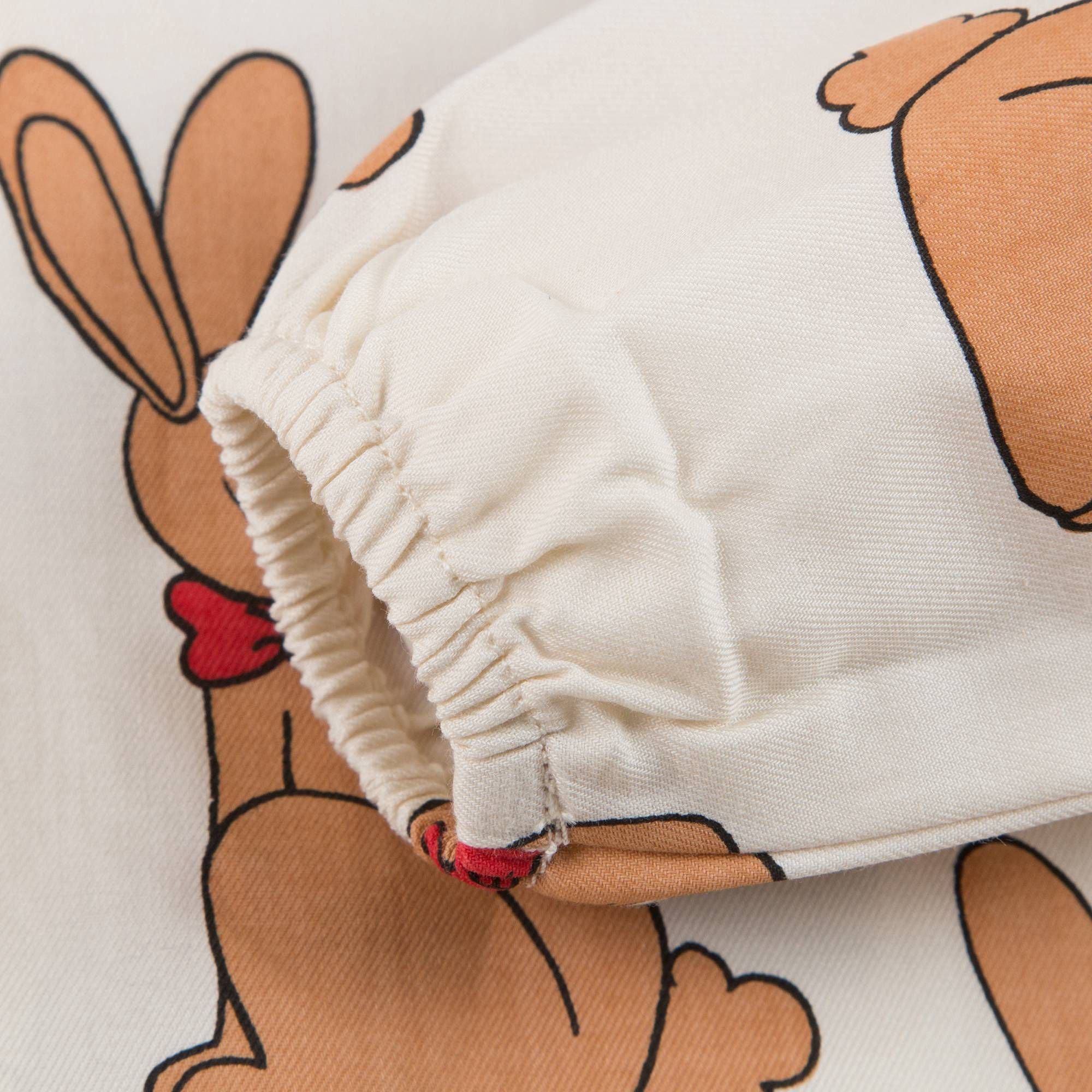 Girls Beige Rabbit Woven Cotton Dress