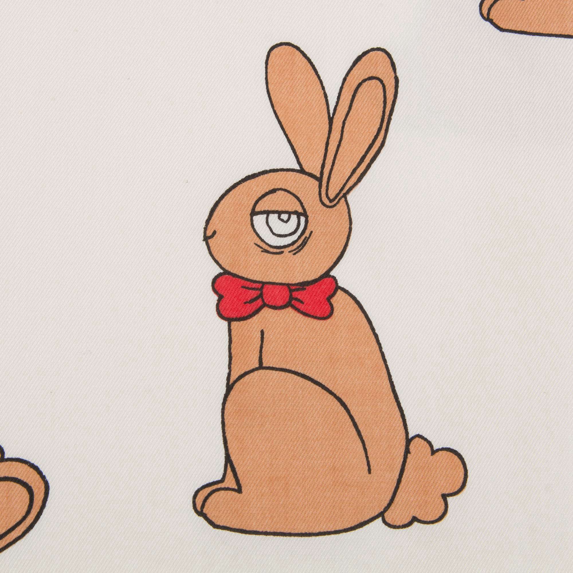 Girls Beige Rabbit Woven Cotton Dress