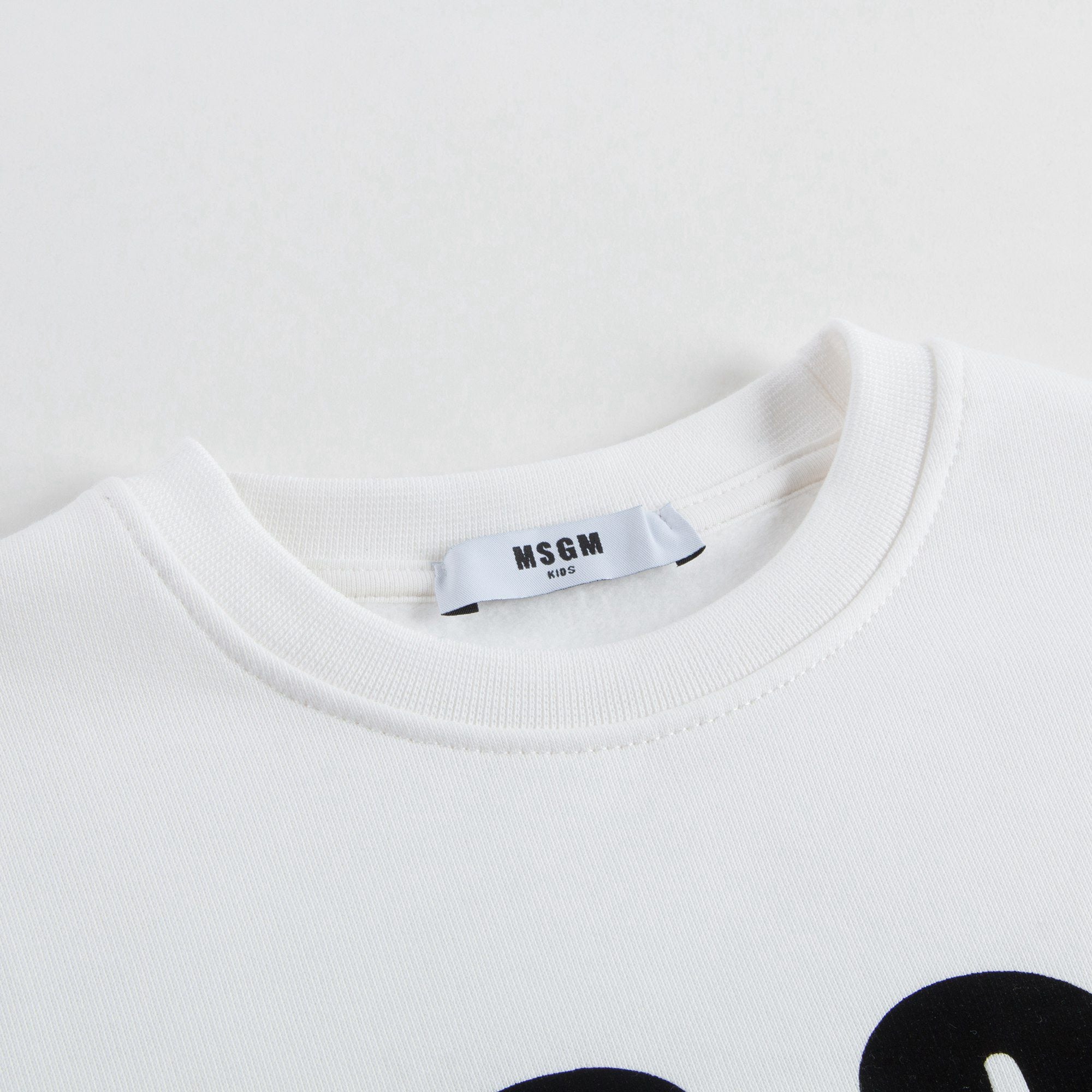 Girls White Cotton Sweatshirt With Black Logo