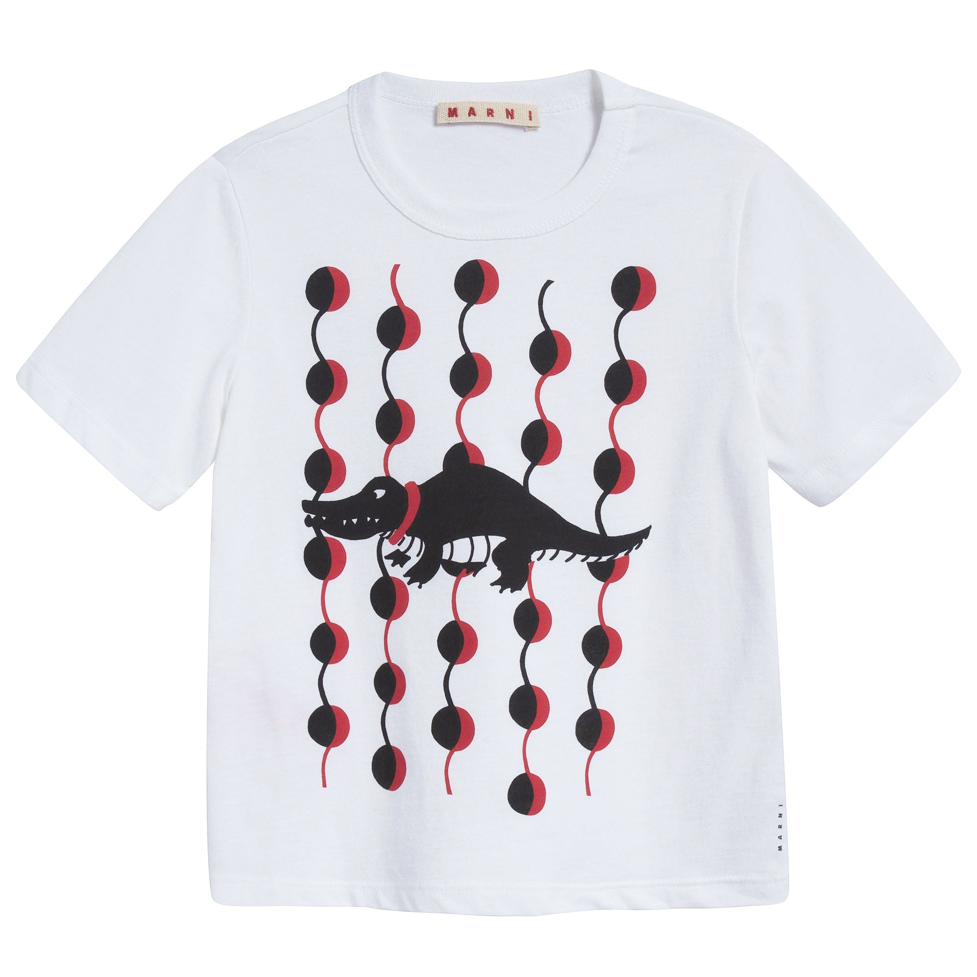 Girls White & Flame Red Cotton T-shirt