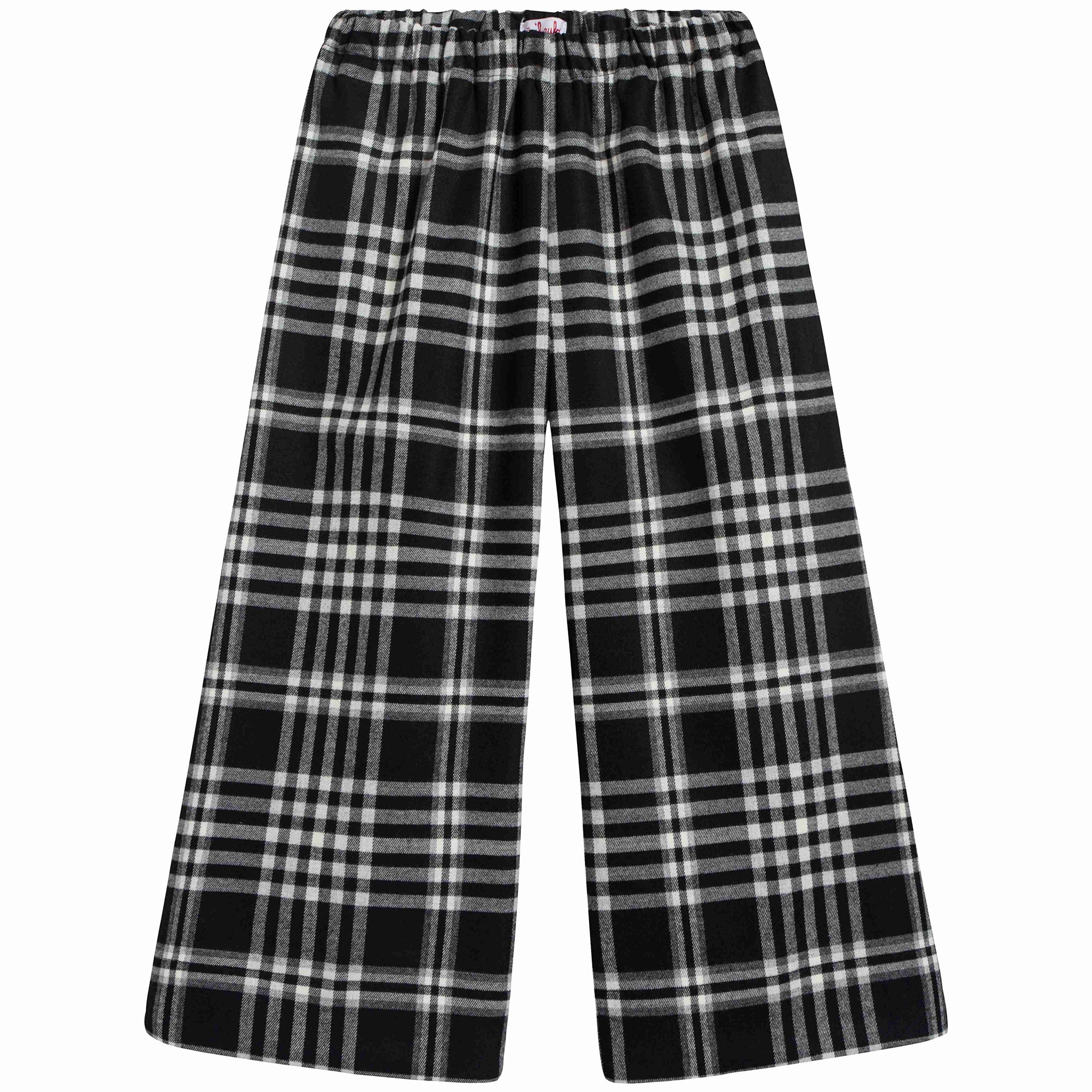 Girls Black Check Straight Trousers
