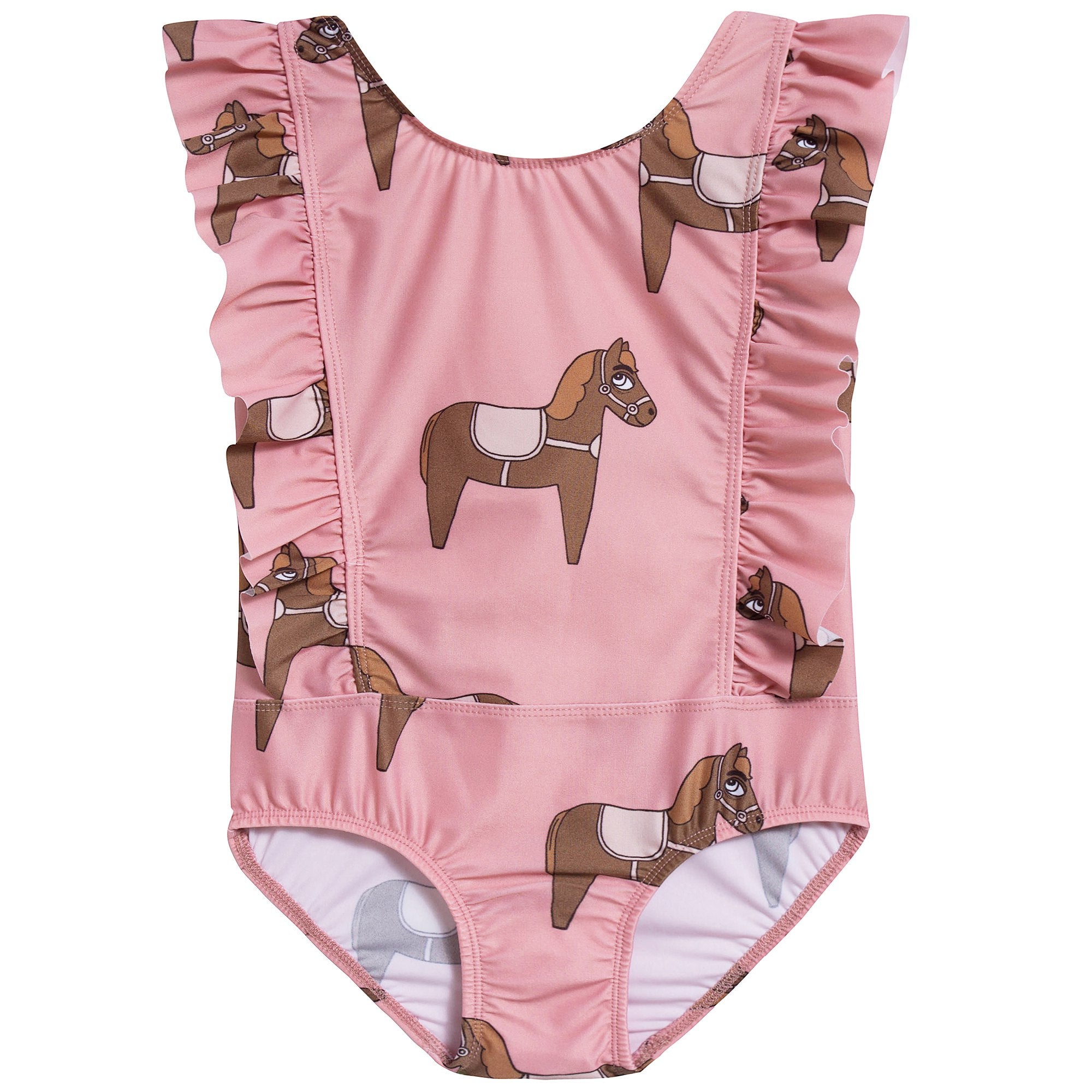 Girls Pink Horse Ruffled Swimsuit