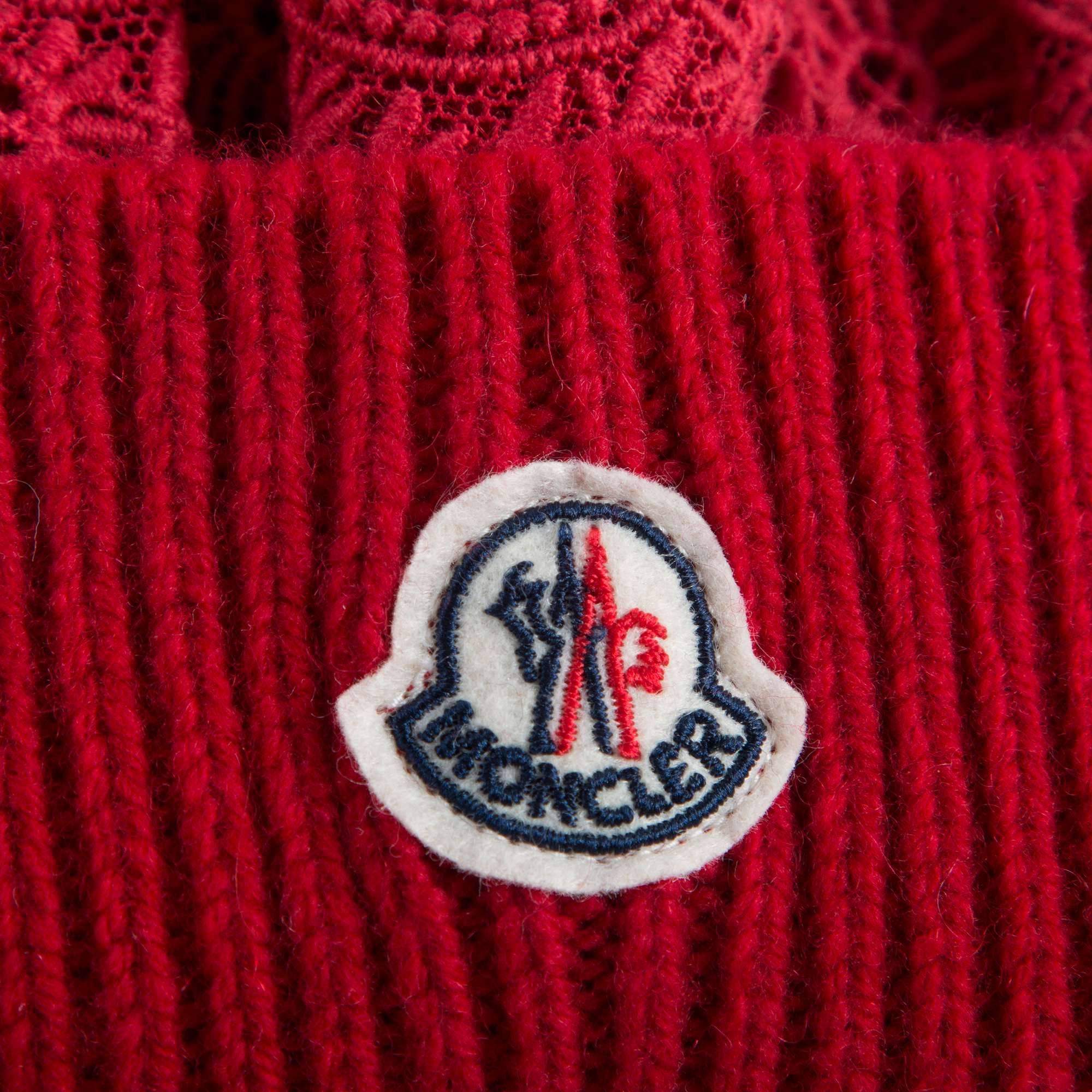 Girls Red Knitted Hat With Lace