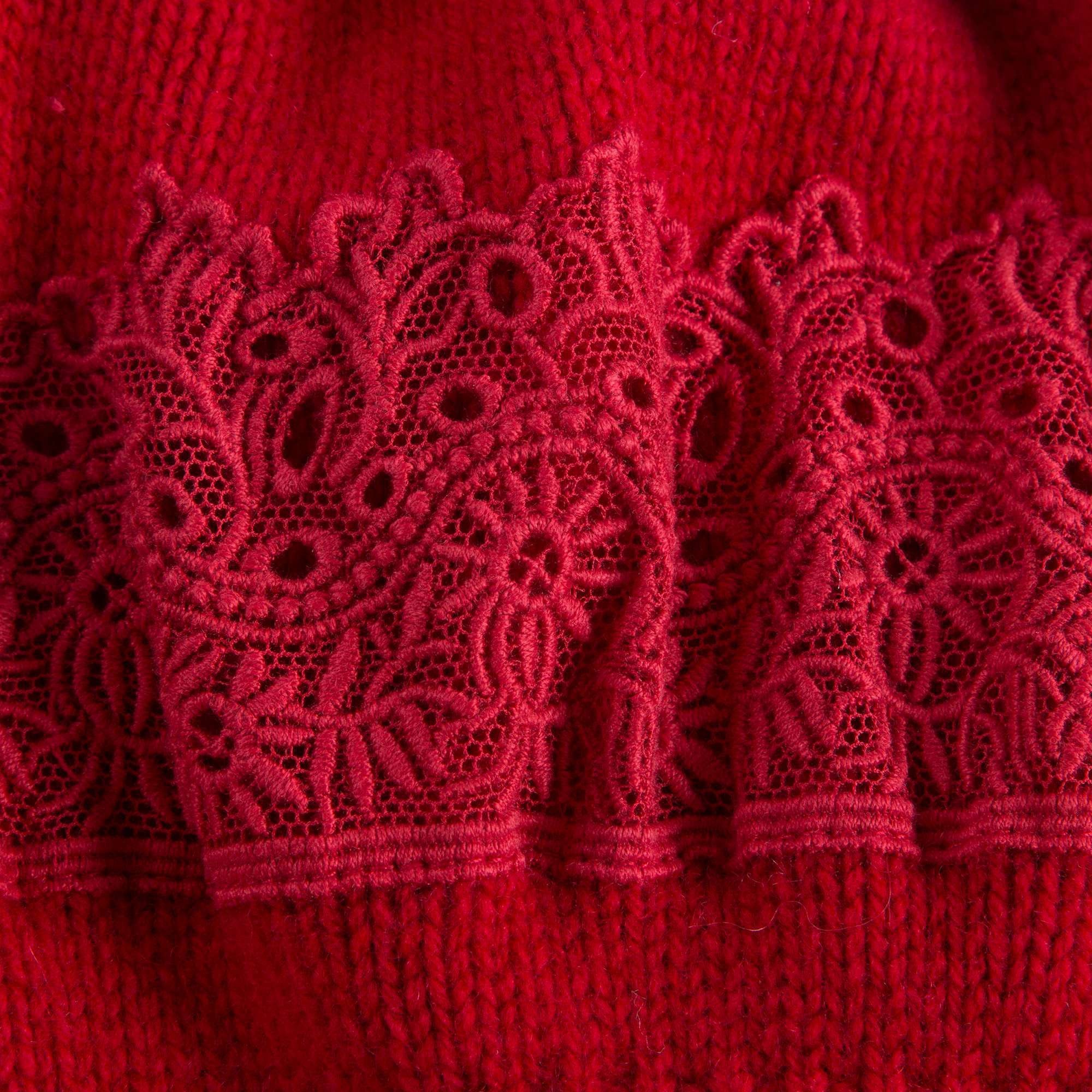 Girls Red Knitted Hat With Lace