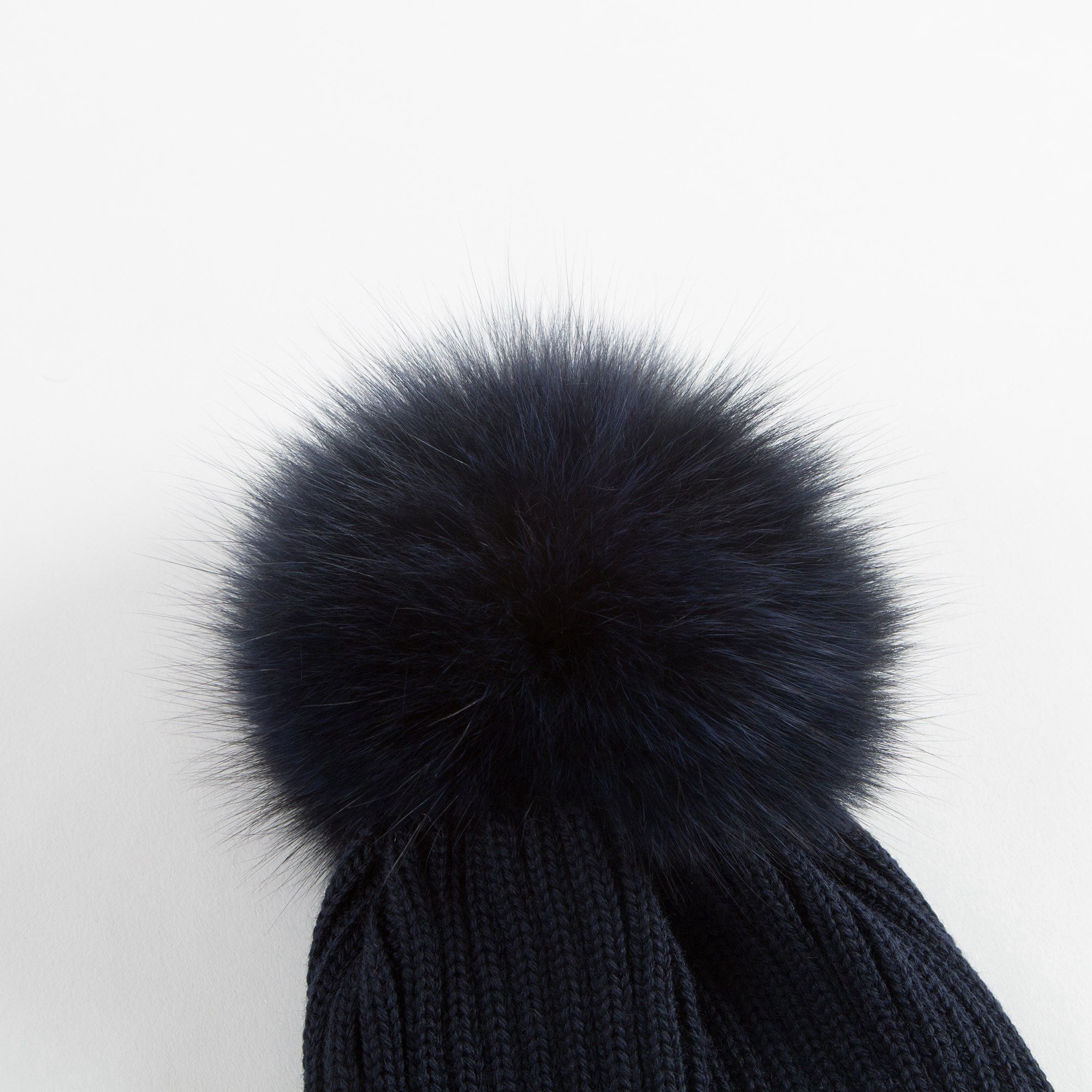 Boys & Girls Navy Blue Knitted Hat With Fur Pom-Pom Trim