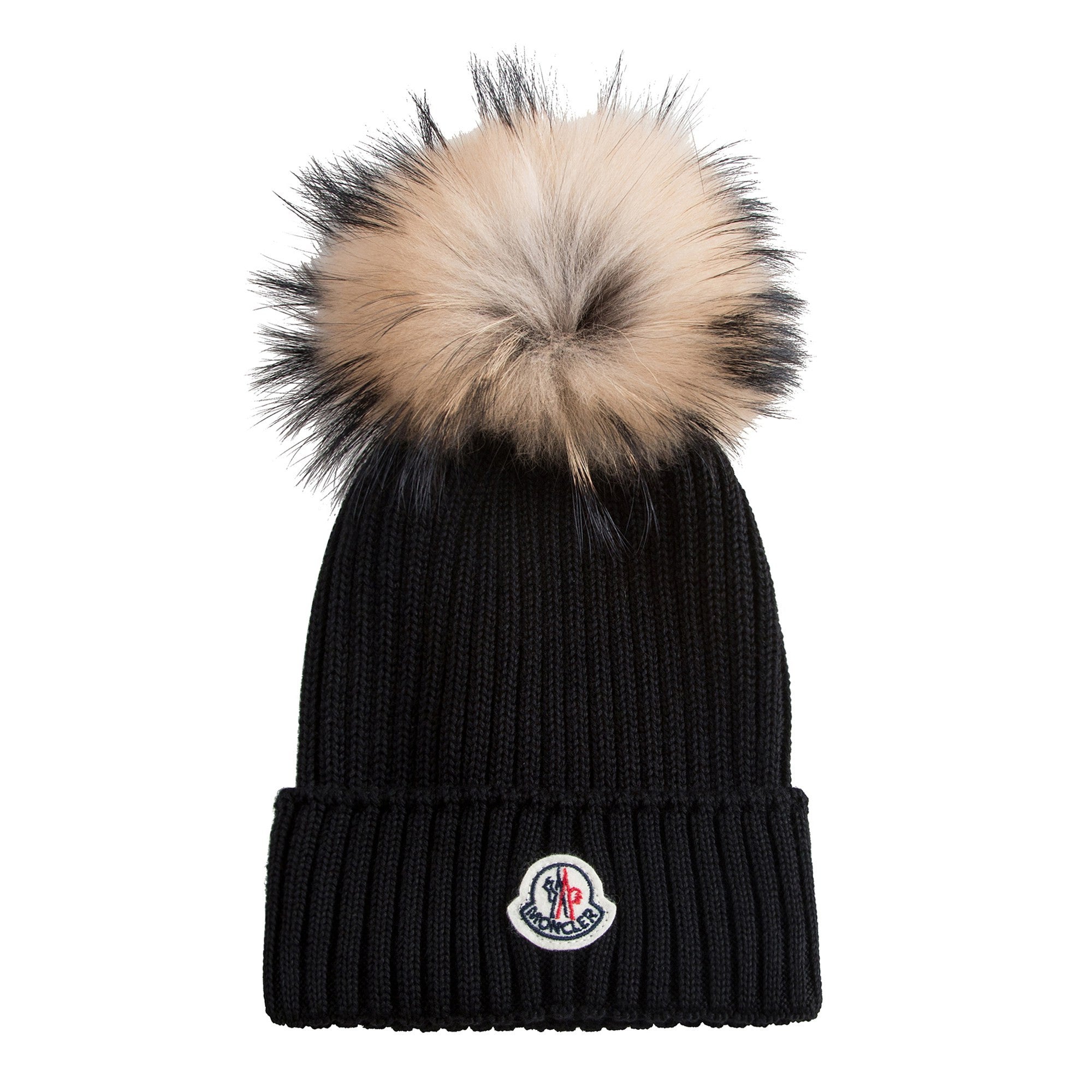Boys & Girls Black Knitted Hat With Fur Pom-Pom Trim
