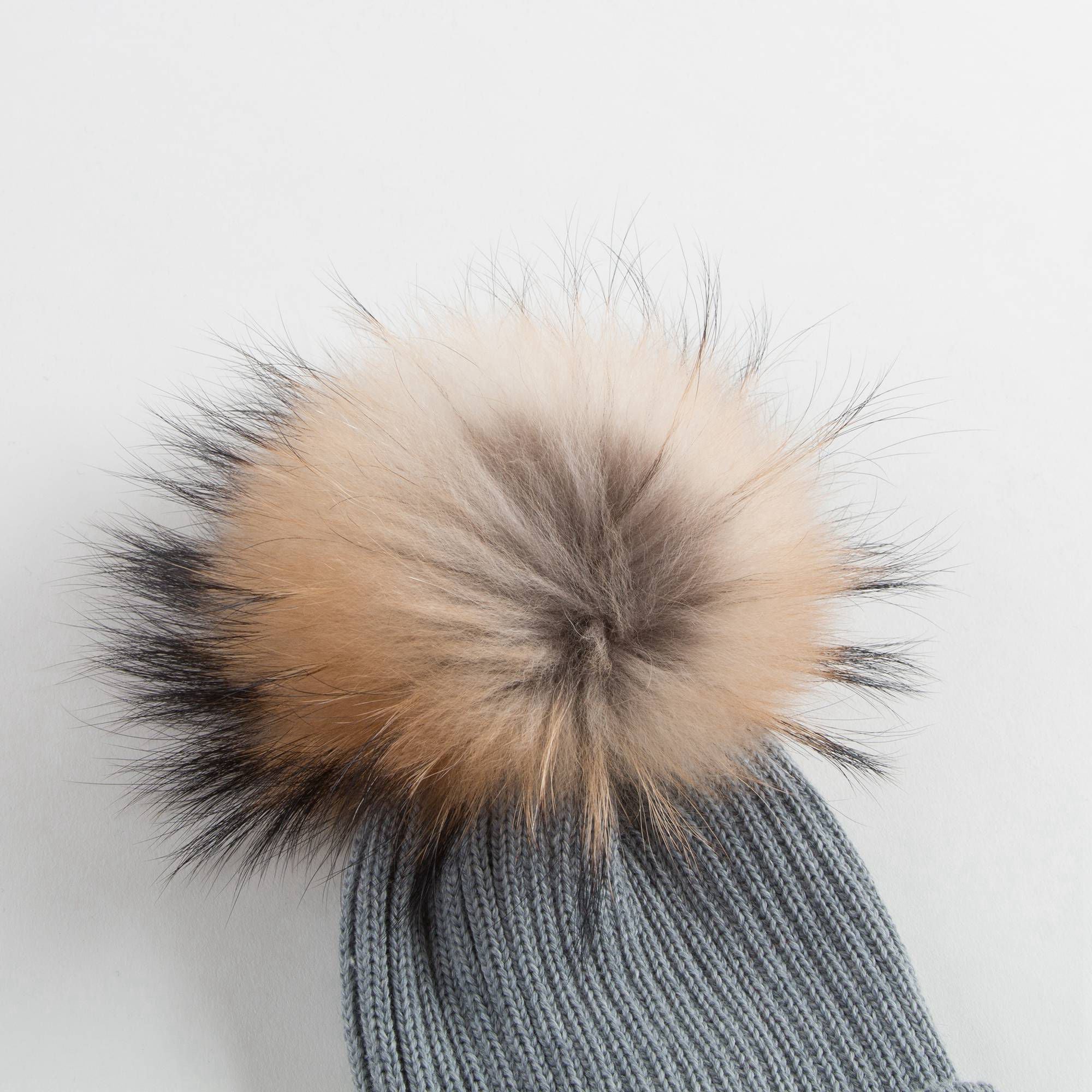 Boys & Girls Grey Knitted Hat With Fur Pom-Pom Trim