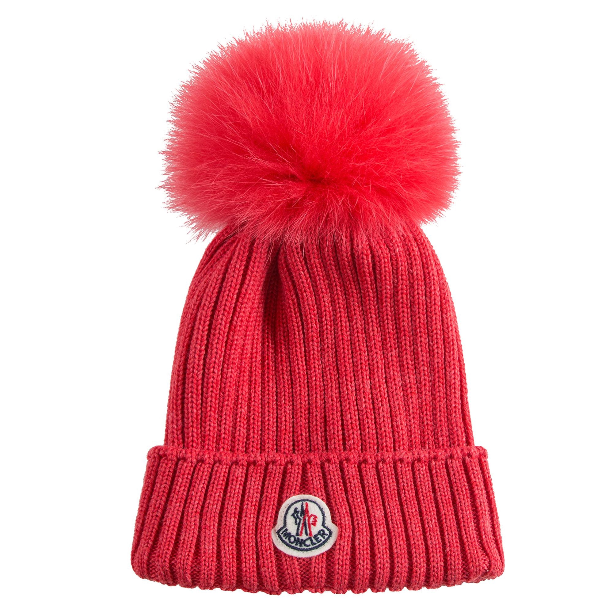 Girls Pink Knitted Hat With Fur Pom-Pom Trim