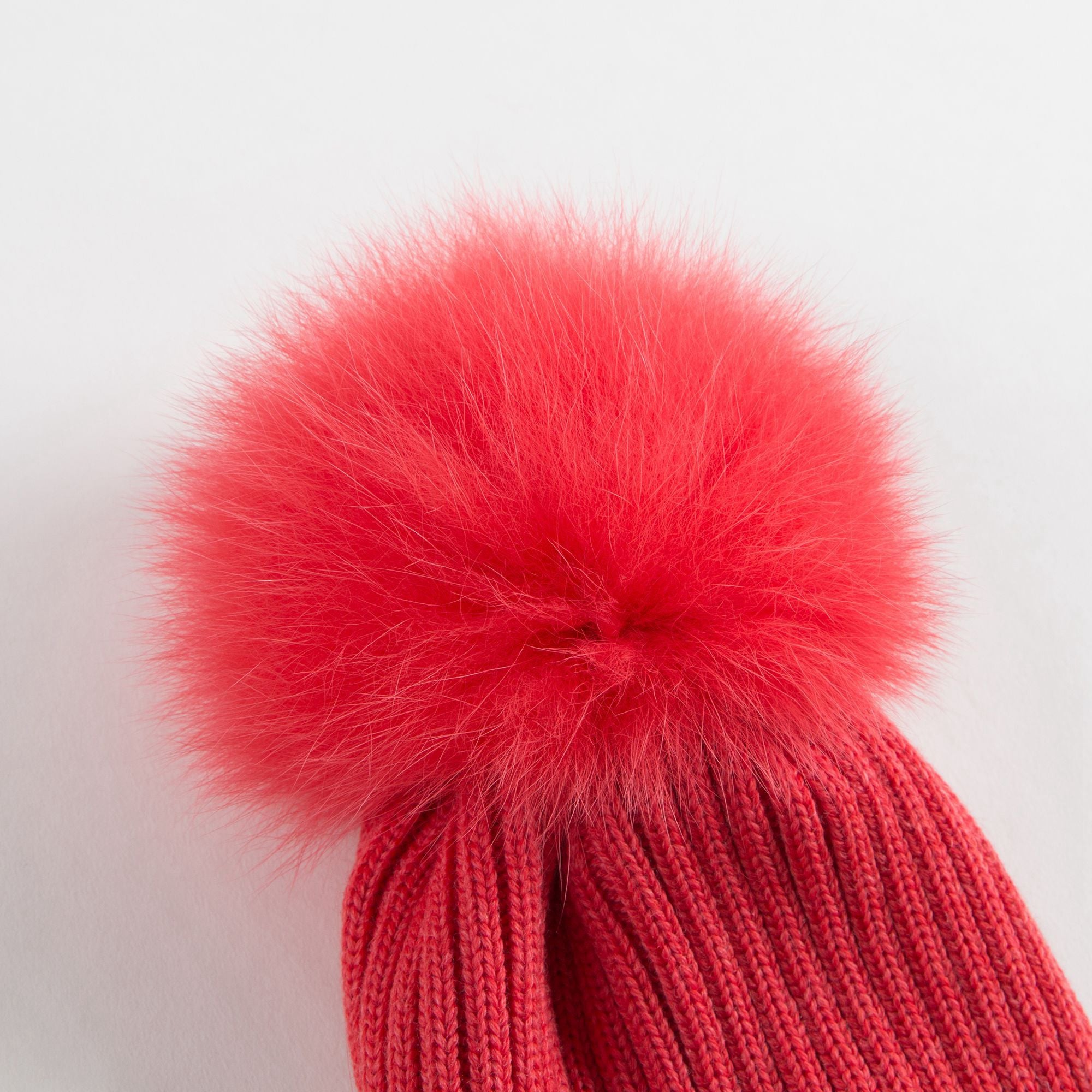 Girls Pink Knitted Hat With Fur Pom-Pom Trim