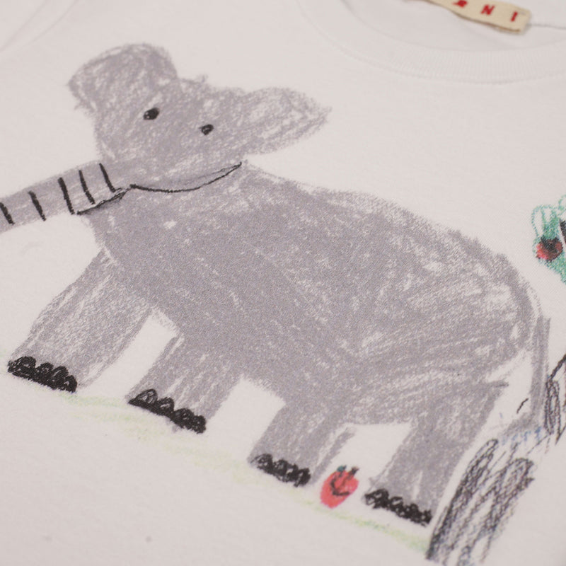Girls White Hand-painted Elephants Printed Trims Cotton T-Shirt - CÉMAROSE | Children's Fashion Store - 3