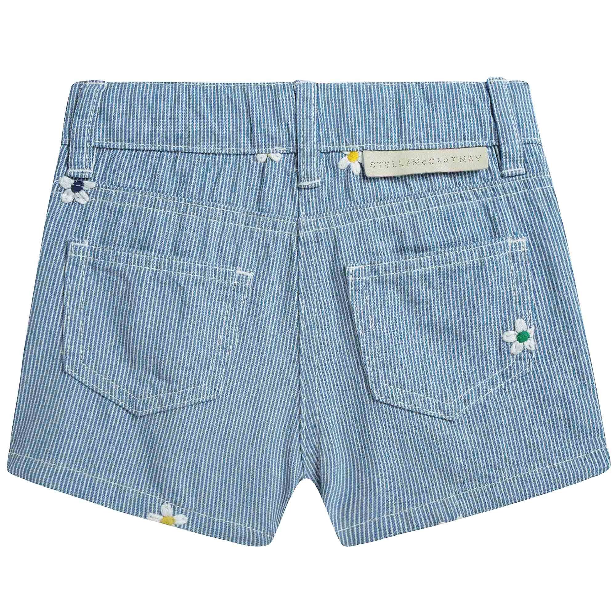 Girls Blue Striped Cotton Shorts
