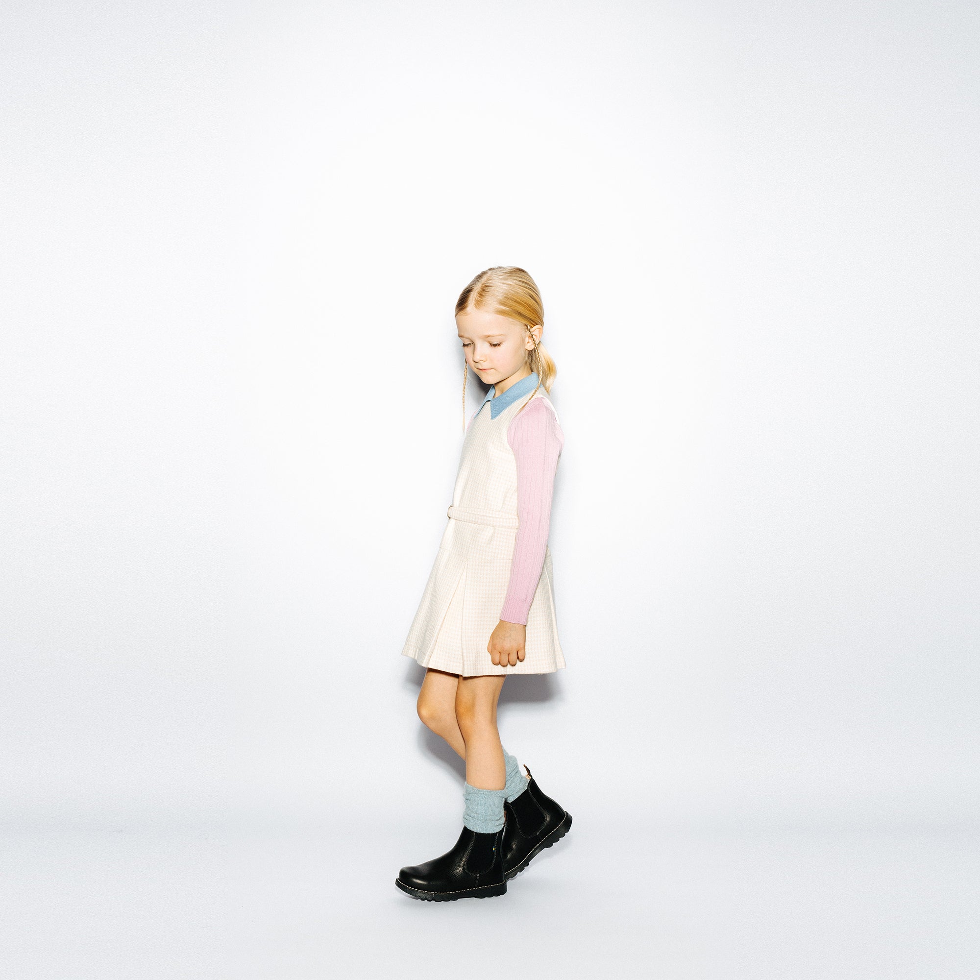 Girls White Check Dress