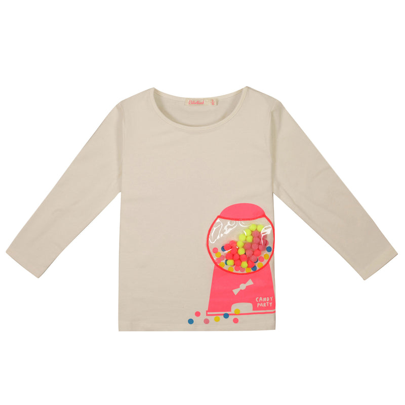 Girls White Cotton T-Shirt With Pink Fancy Print Trims - CÉMAROSE | Children's Fashion Store - 1