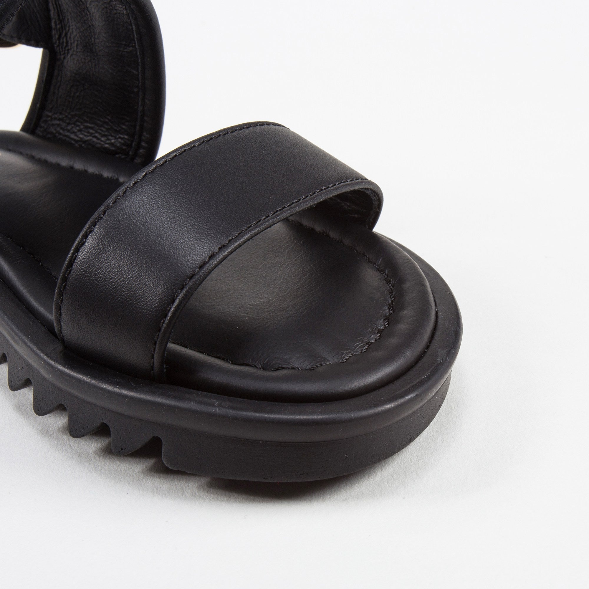 Girls & Boys Black Calf Leather Sandal