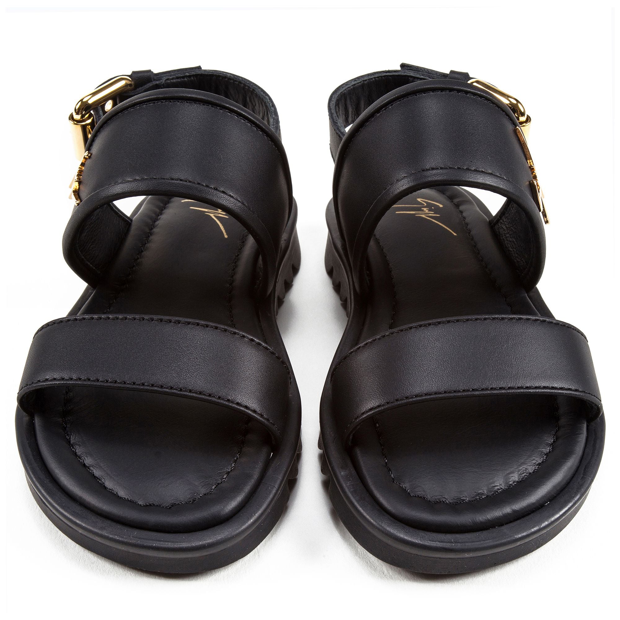 Girls & Boys Black Calf Leather Sandal