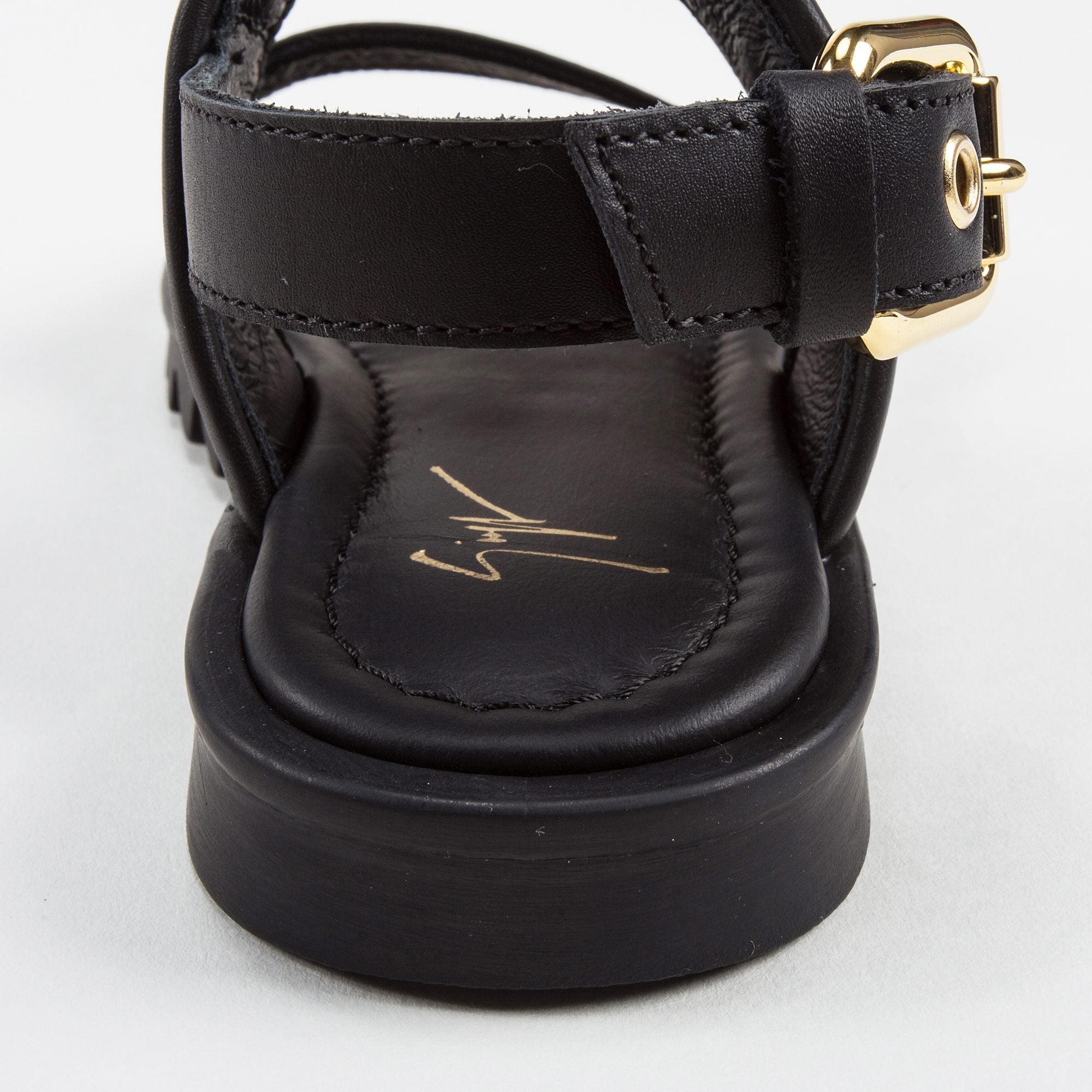 Girls & Boys Black Calf Leather Sandal