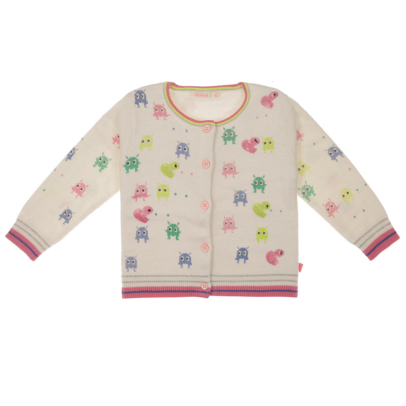 Girls White Cotton Cardigan With Colorful Pattern Trims - CÉMAROSE | Children's Fashion Store - 1