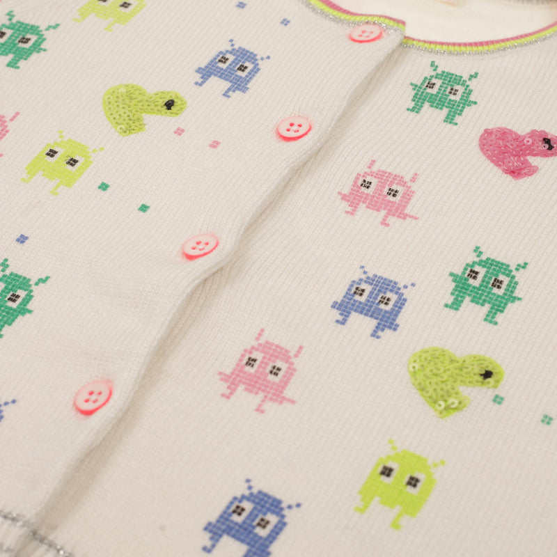 Girls White Cotton Cardigan With Colorful Pattern Trims - CÉMAROSE | Children's Fashion Store - 3
