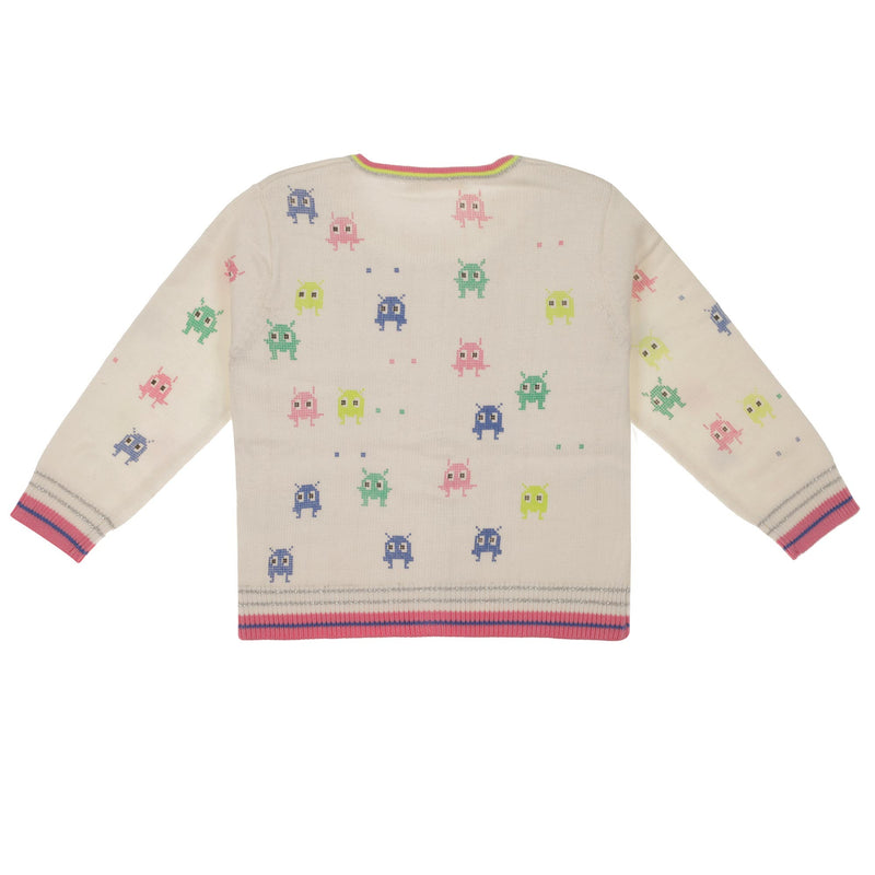Girls White Cotton Cardigan With Colorful Pattern Trims - CÉMAROSE | Children's Fashion Store - 2