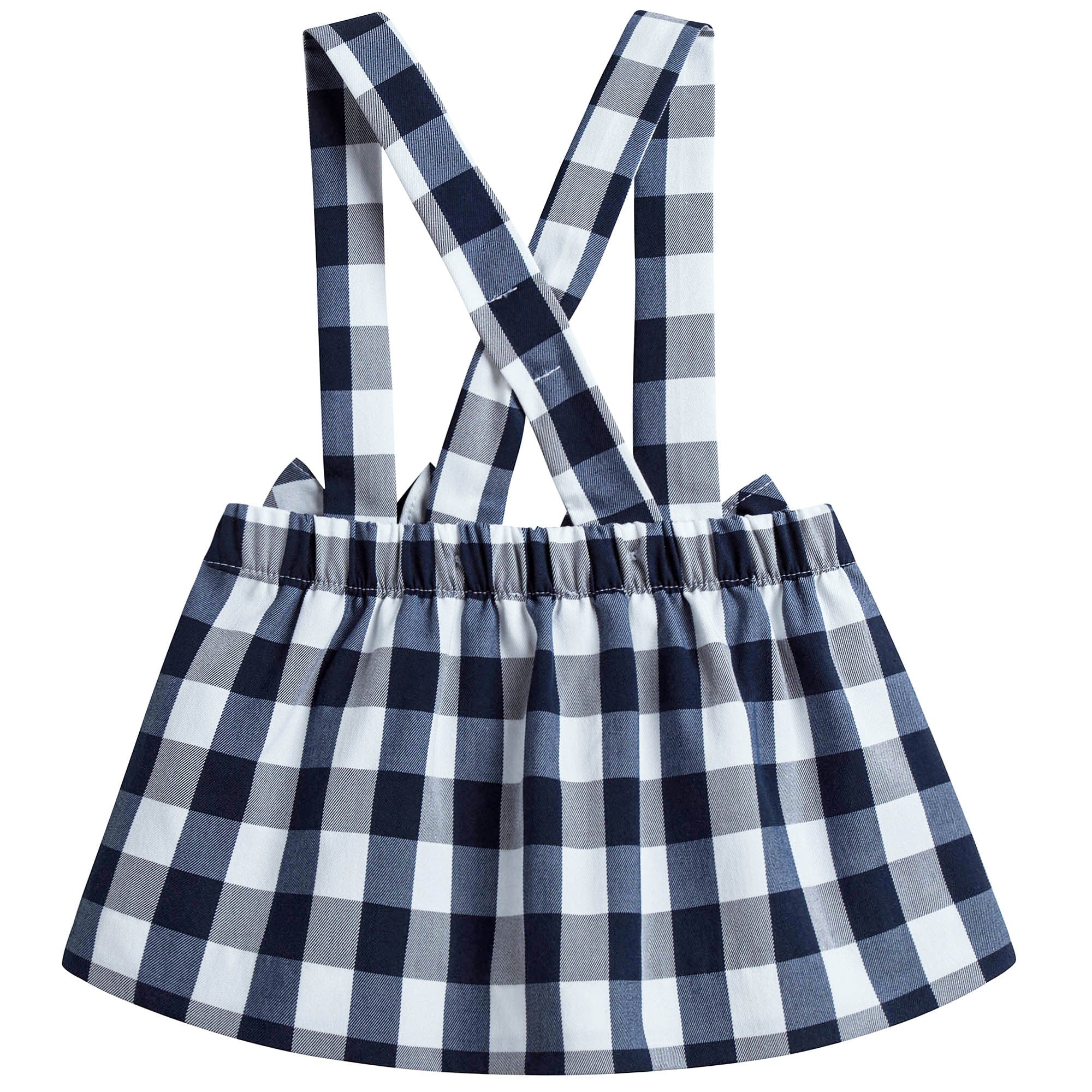 Baby Girls Dark Blue Check Dungarees With Bow