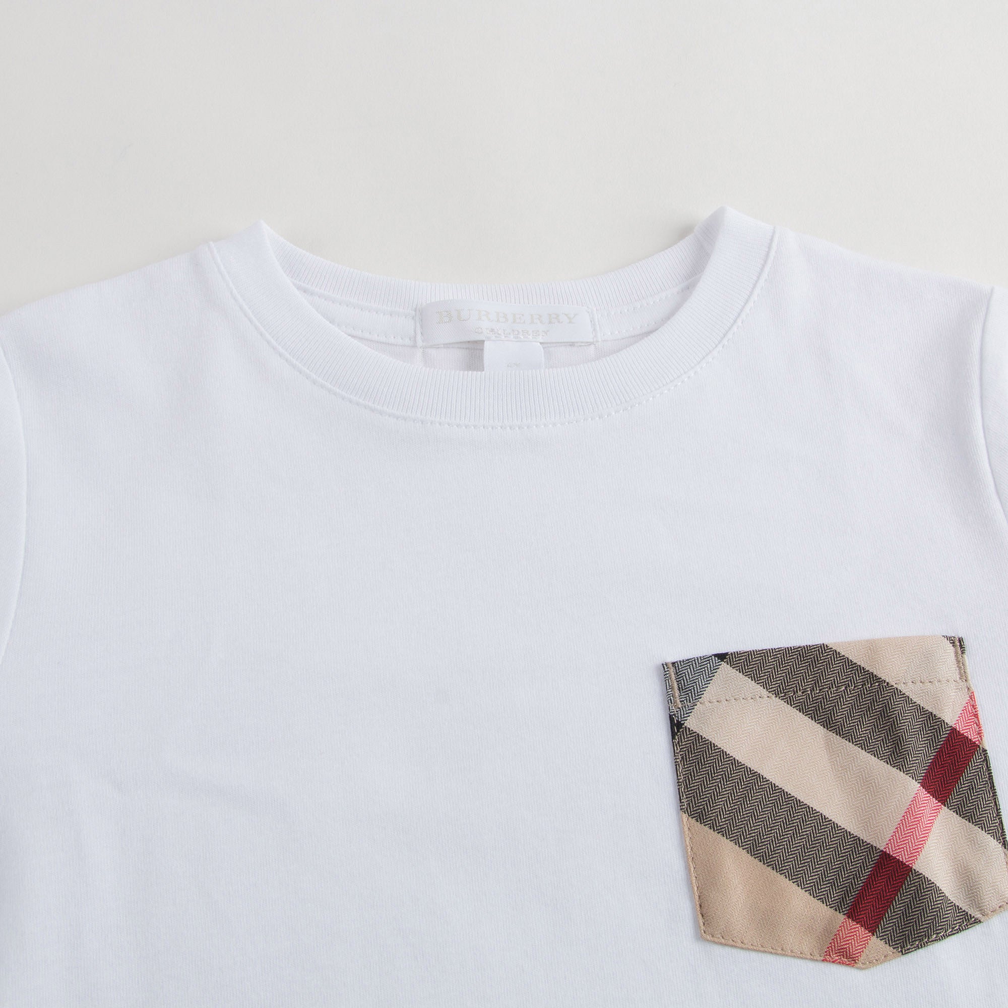 Boys White T-Shirt With Check Pocket