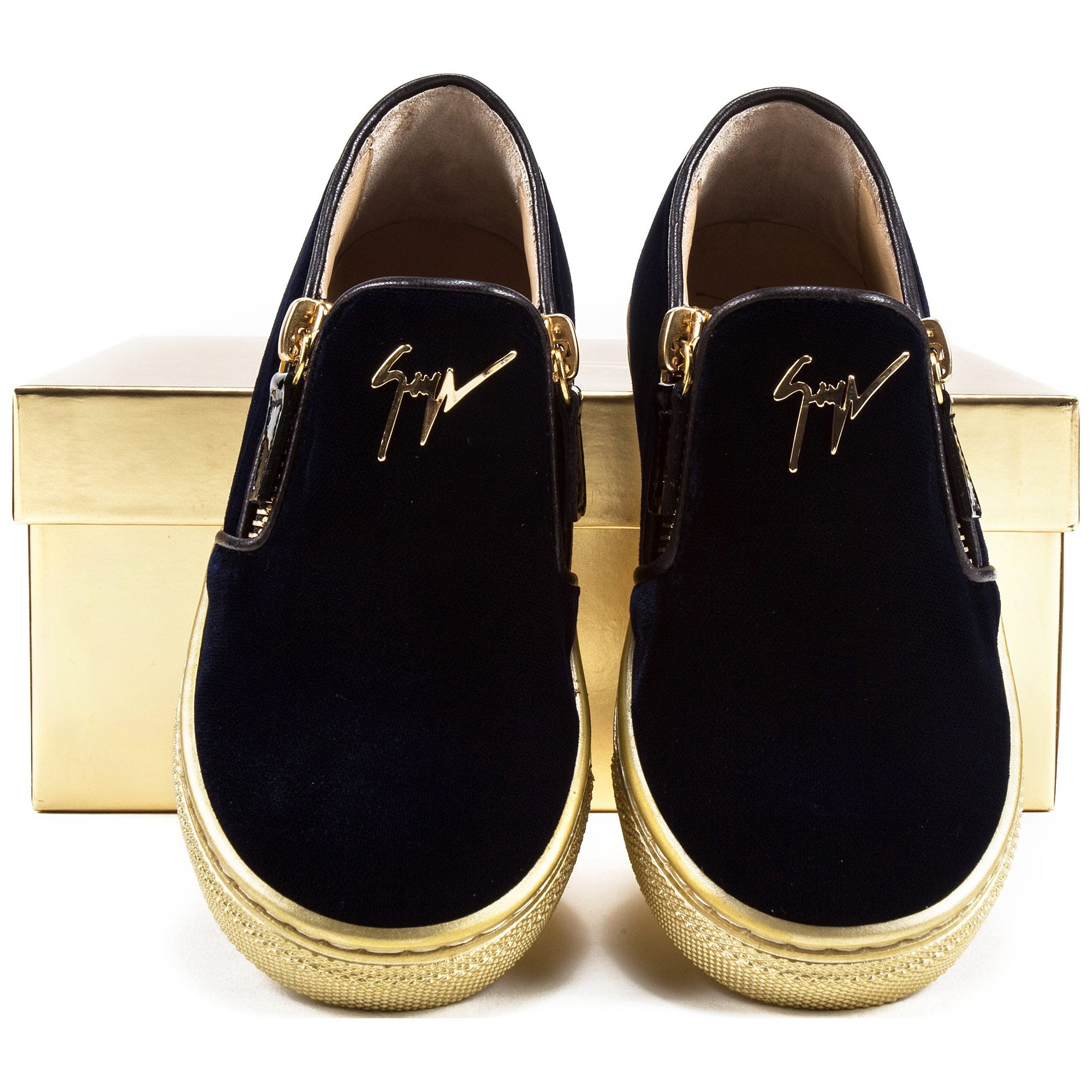 Girls & Boys Velvet Navy Velvet Logo Sneaker