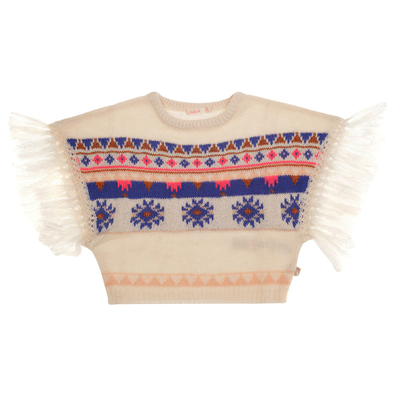 Girls White Tassel Trims Cuffs Cape - CÉMAROSE | Children's Fashion Store - 1
