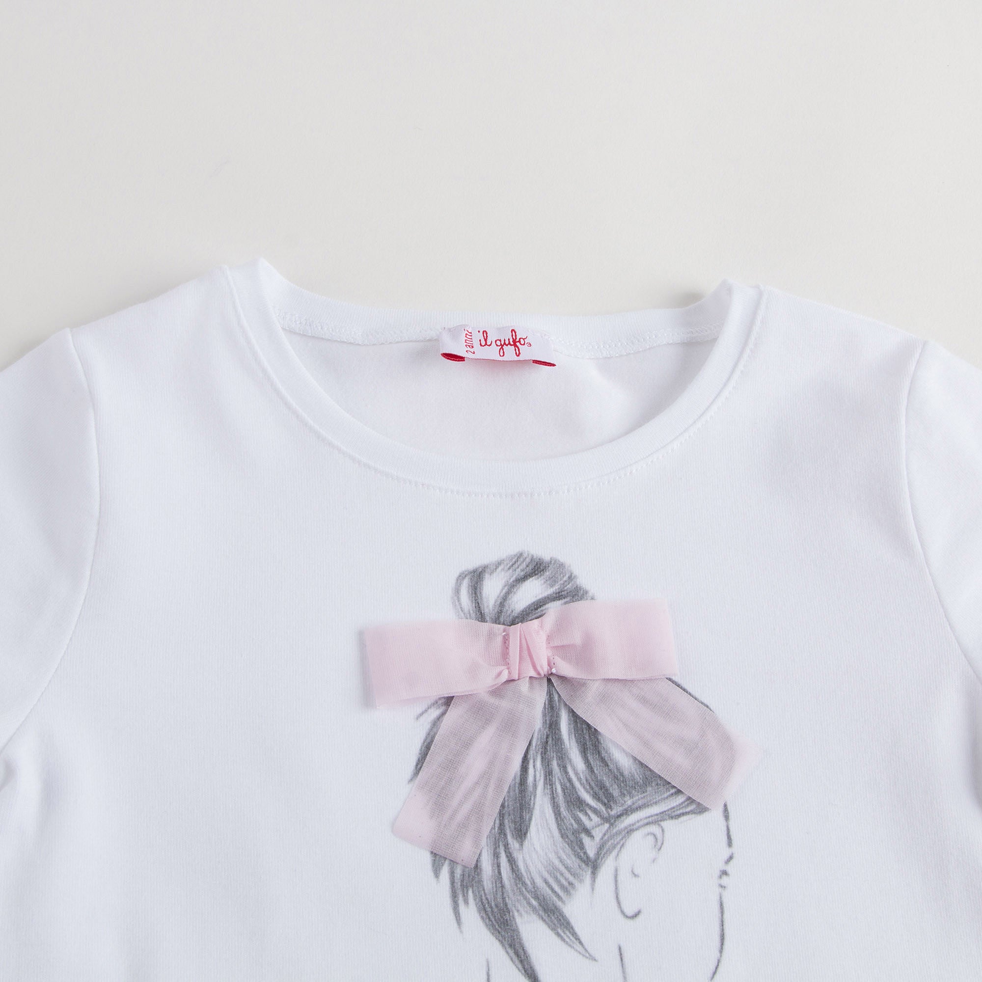 Girls White Cotton Jersey T-Shirt With Light Pink Bow - CÉMAROSE | Children's Fashion Store - 3