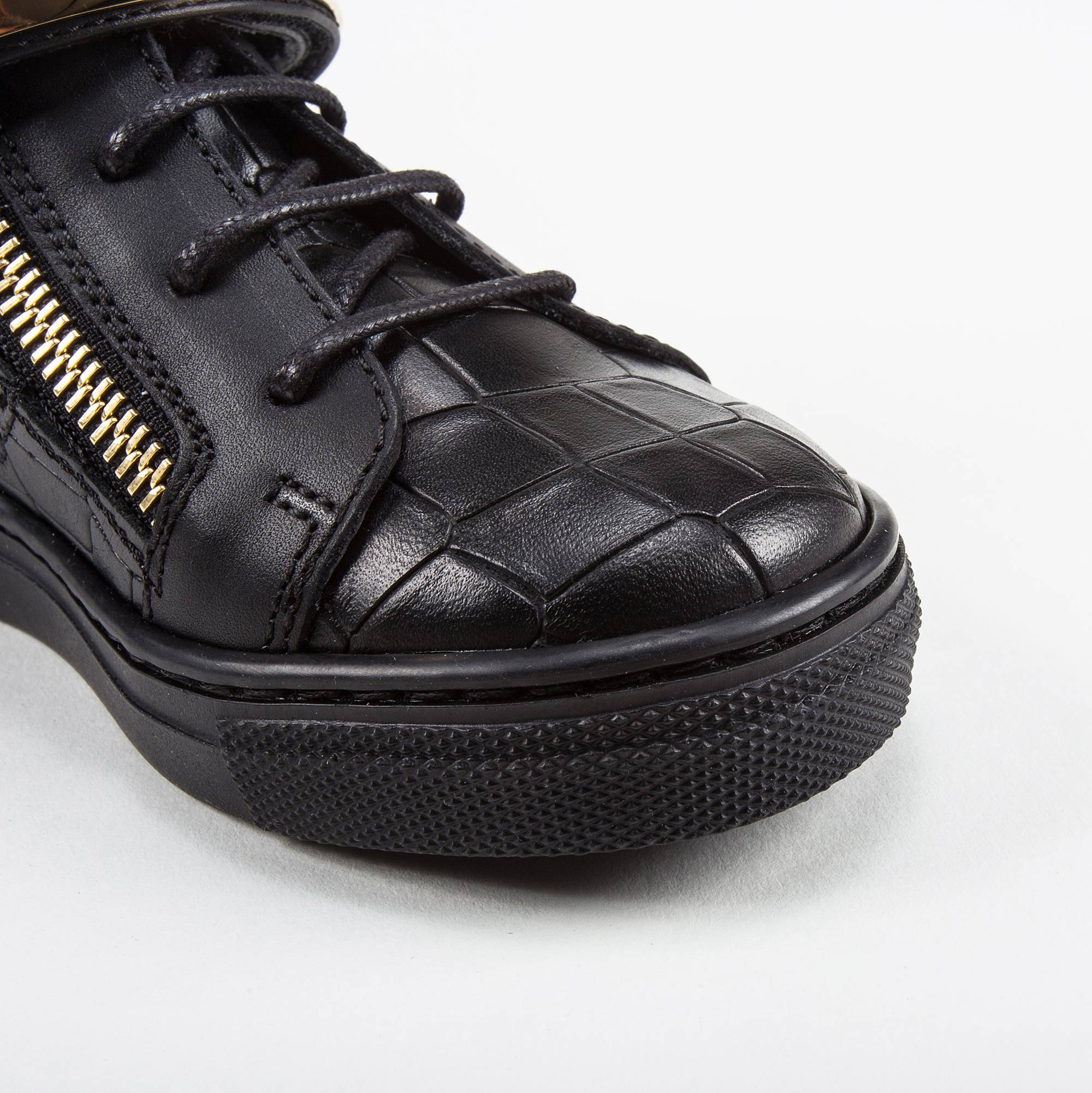 Girls & Boys Black Printed Calf Leather Sneaker