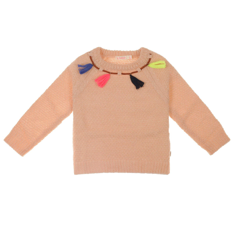 Girls Powder Pink Tassel Trims Collar Sweater - CÉMAROSE | Children's Fashion Store - 1