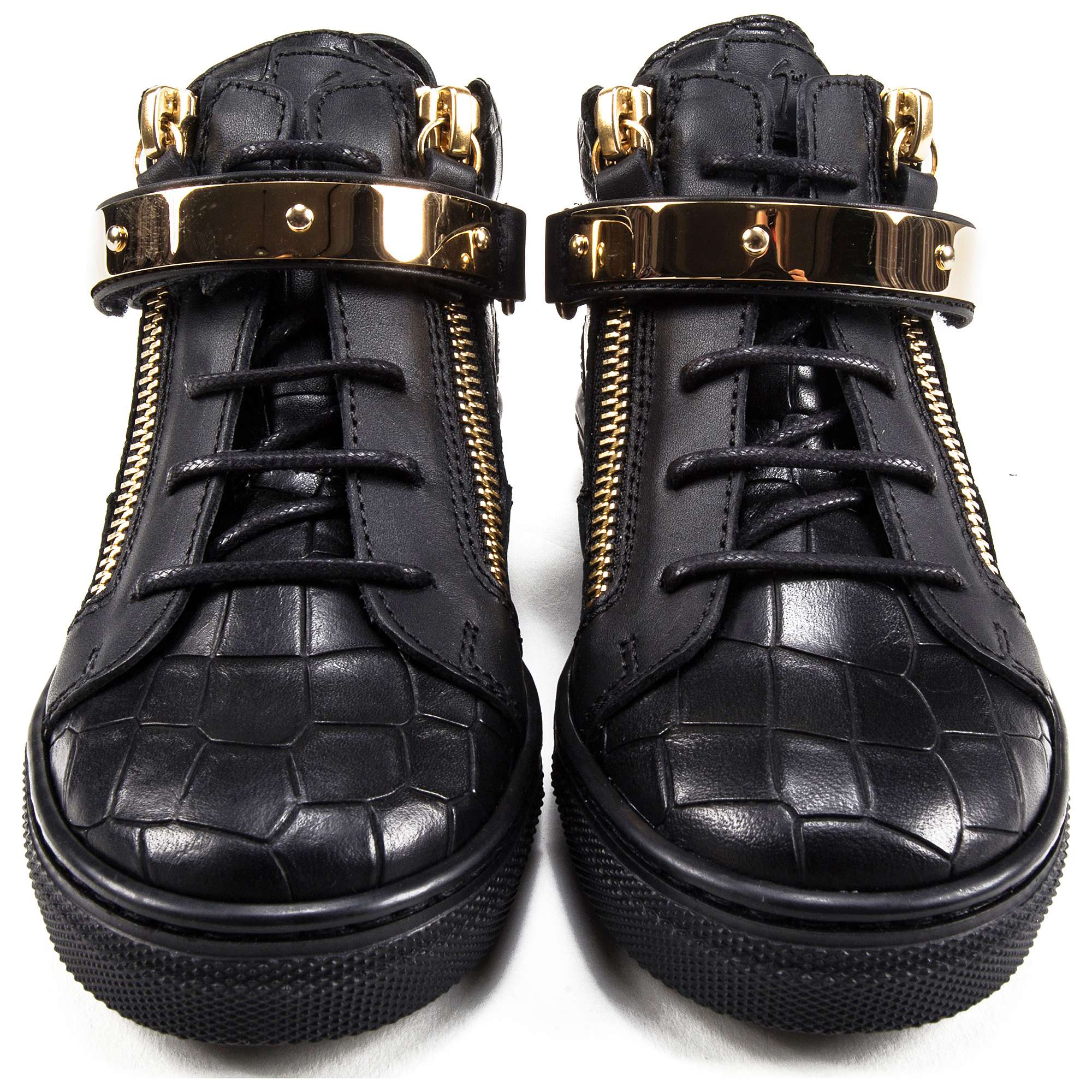 Girls & Boys Black Printed Calf Leather Sneaker