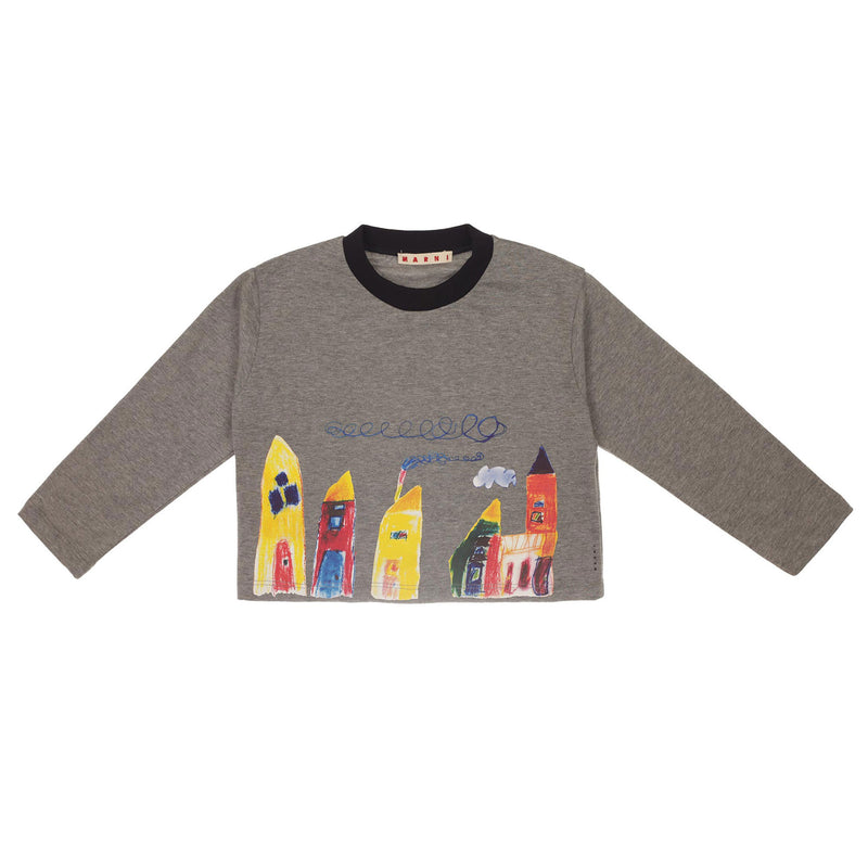 Girls Grey Fancy Printed Trims Cotton T-Shirt - CÉMAROSE | Children's Fashion Store - 1