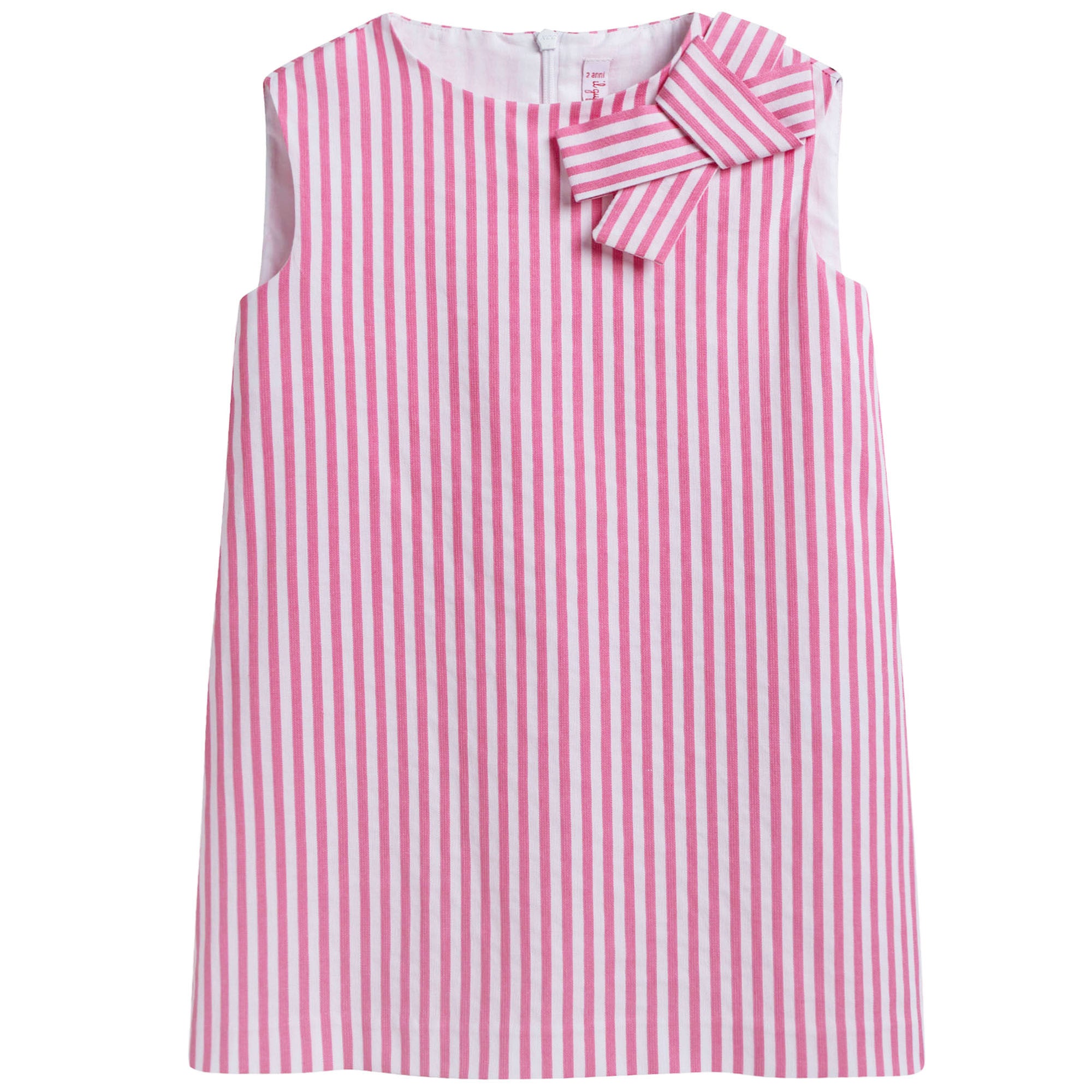 Girls Pink & White Striped Dress With Bow