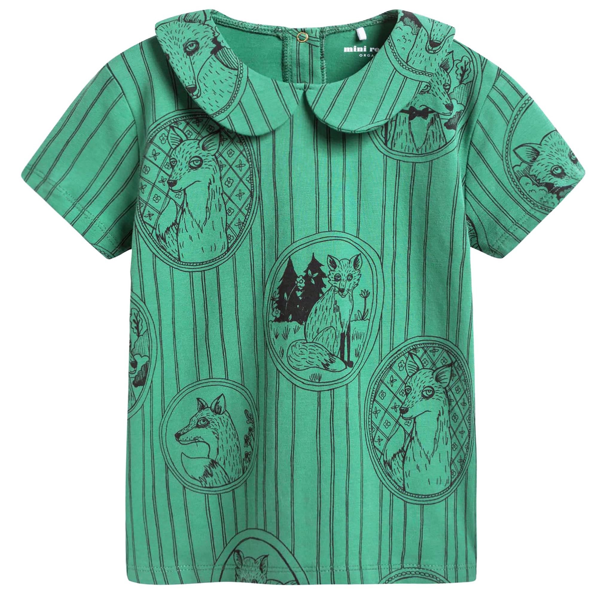 Girls Green Fox Family Collar T-shirt