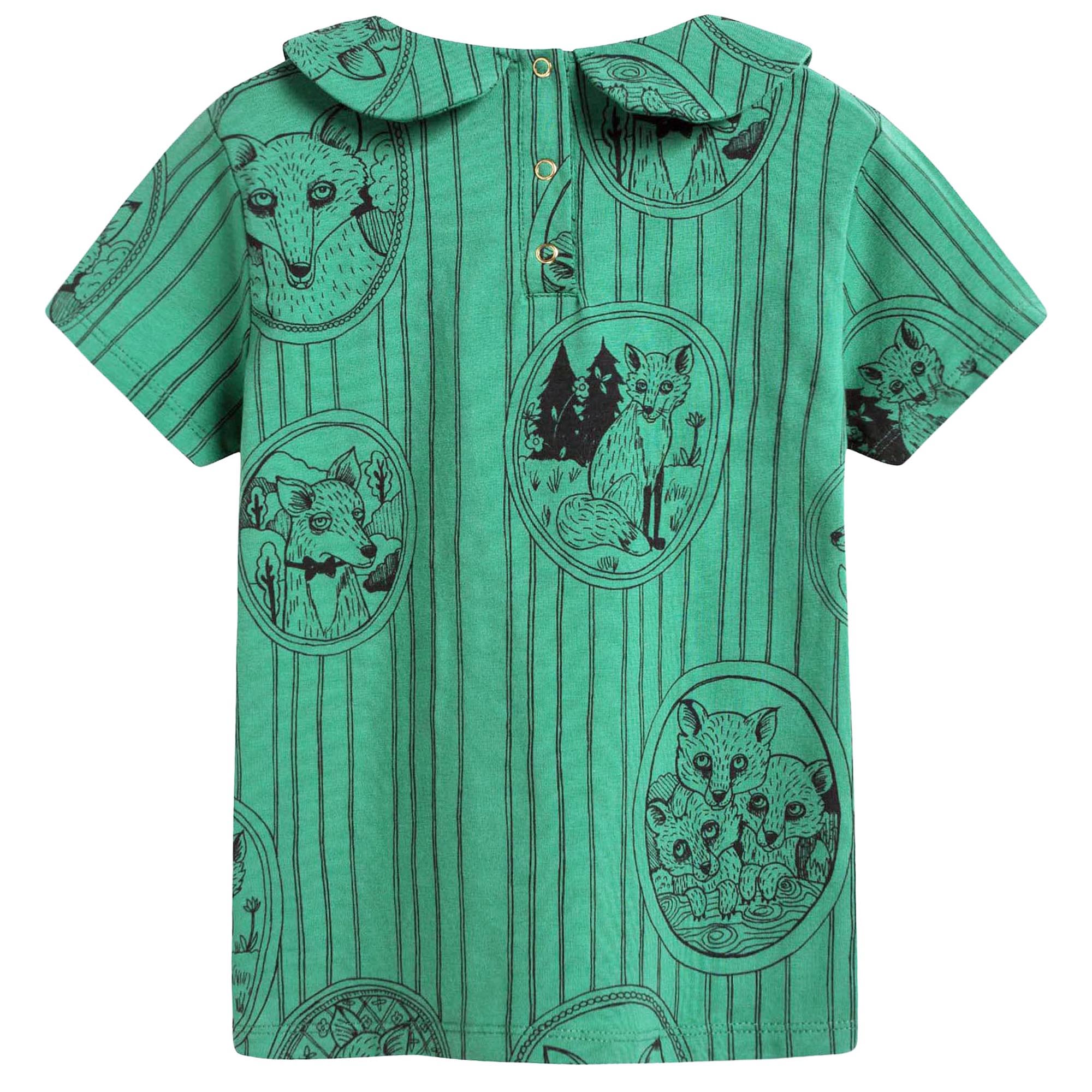 Girls Green Fox Family Collar T-shirt